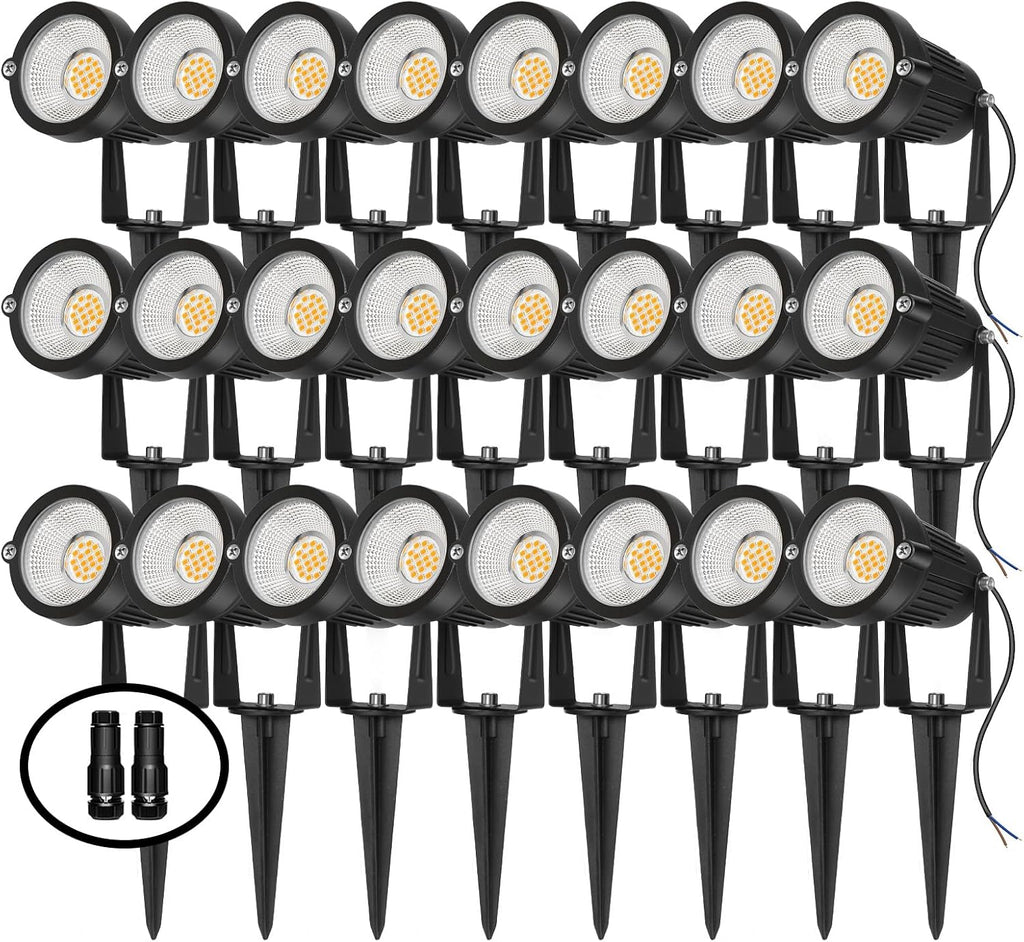 REEGOLD Low Voltage Landscape Lights Outdoor: 7W 700LM LED Landscape Lighting with Connectors for Tree Garden Yard Pathway | 12V 24V Warm White 2700K Spotlights | IP65 Waterproof | 24 Pack