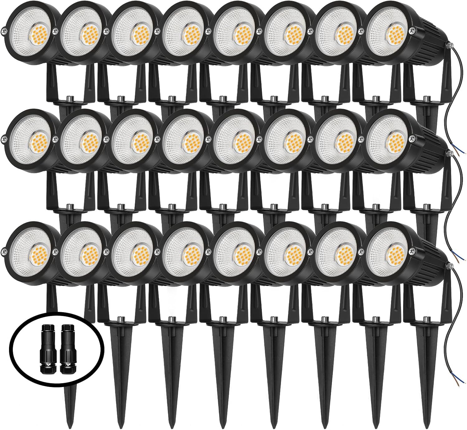 REEGOLD Low Voltage Landscape Lights Outdoor: 7W 700LM LED Landscape Lighting with Connectors for Tree Garden Yard Pathway | 12V 24V Warm White 2700K Spotlights | IP65 Waterproof | 24 Pack