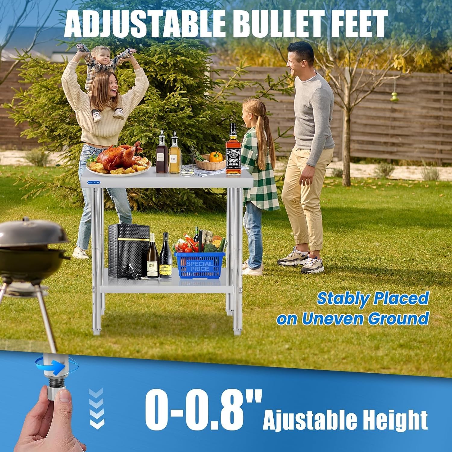 KUARBARR Stainless Steel Table for Prep & Work with Undershelf 24 x 30 Inches NSF Metal Commercial Kitchen Prep Table with Adjustable Under Shelf Worktable for Restaurant Home Outdoor