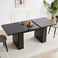 55 in–71 in Extendable Rectangular Dining Table for 4–6, Modern Farmhouse Expandable Kitchen Table with Carved Line Base, Wooden Dinner Table for Kitchen Living Room Home Office (Black)