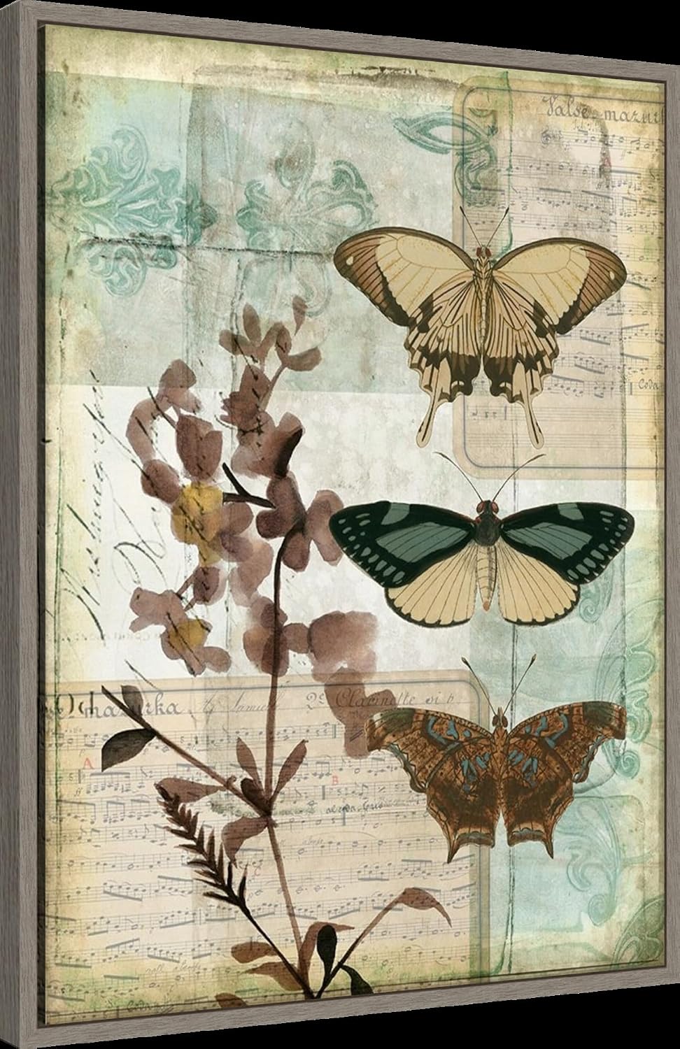 Amanti Art Framed Canvas Wall Art 30x23 Music Box Butterflies II by Jennifer Goldberger, Framed Wall Art Canvas, Animals Artwork, Country Rustic Decor, Large Poster Painting for Living Room, Bedroom,