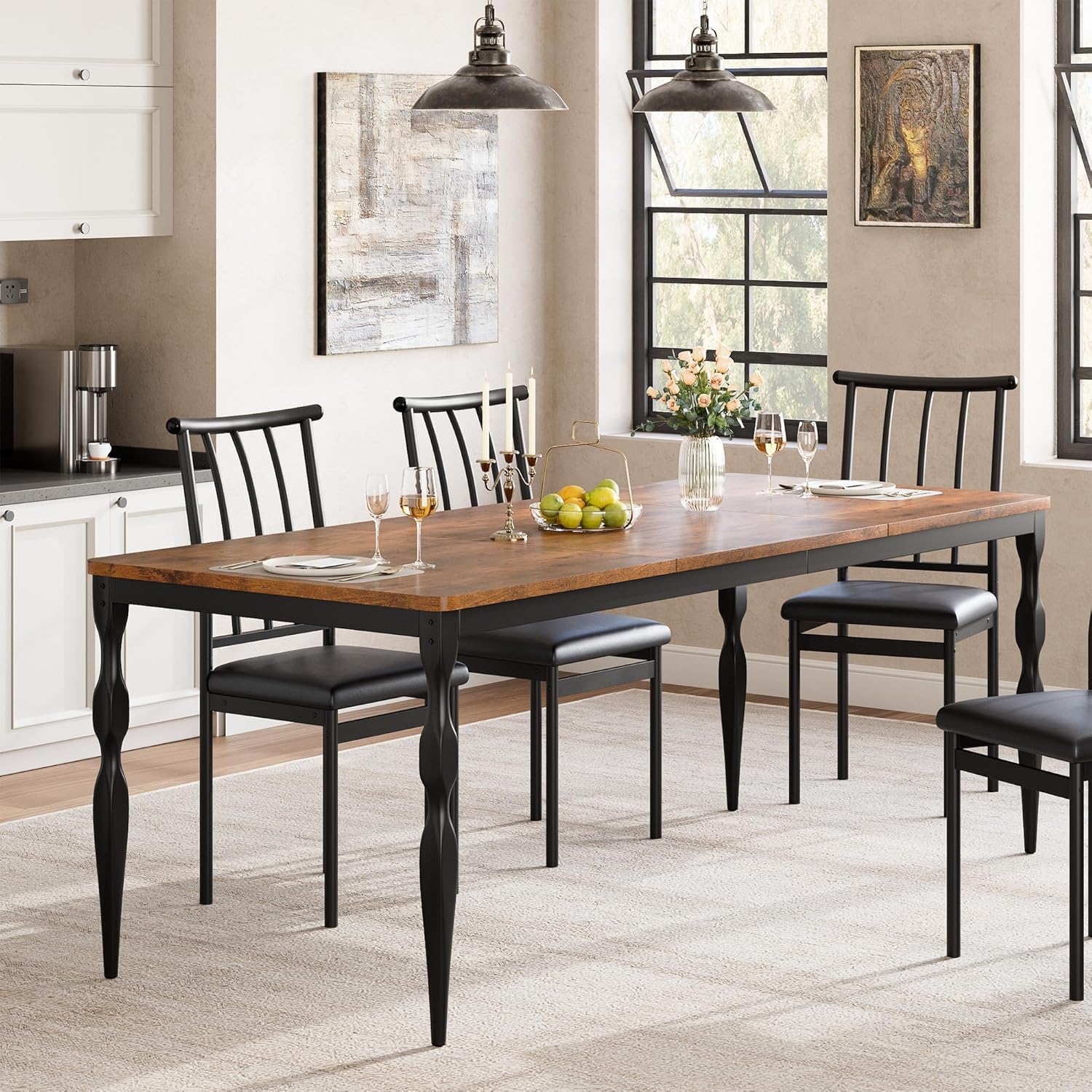 IDEALHOUSE 71 Inch Farmhouse Dining Table for 6-8 People, Rectangular Wood Kitchen Table with Heavy Duty Legs, Kitchen Dining Room Table for Dining Room Kitchen, Brown