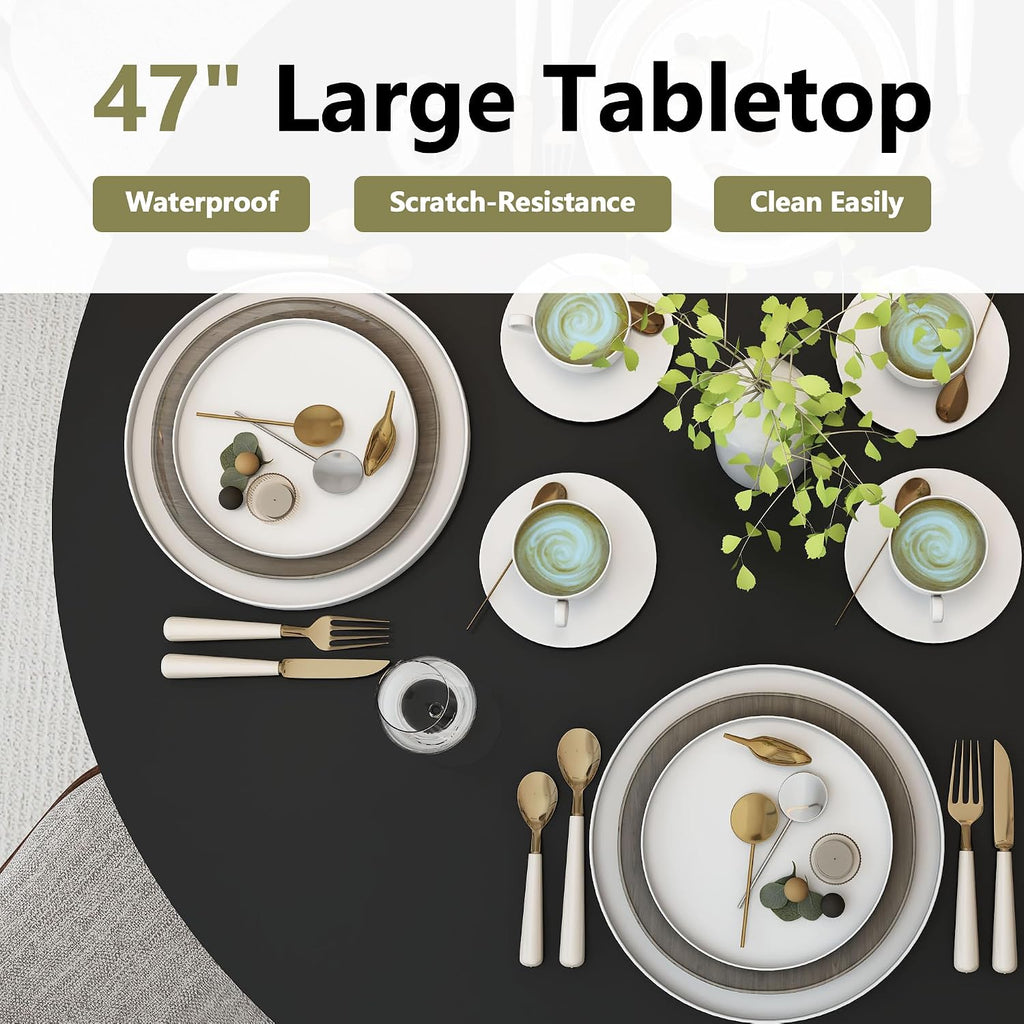 weselon 47 inch Round Dining Table for 4, Kitchen Table Dinner Table with 2-Layer Storage Shelf and Wood Slide Door for Home Dining Room Living Room (Black)