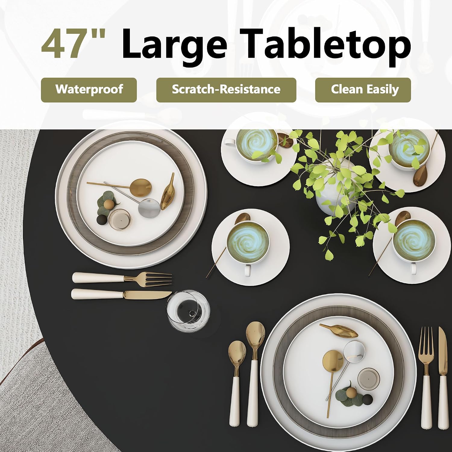 weselon 47 inch Round Dining Table for 4, Kitchen Table Dinner Table with 2-Layer Storage Shelf and Wood Slide Door for Home Dining Room Living Room (Black)