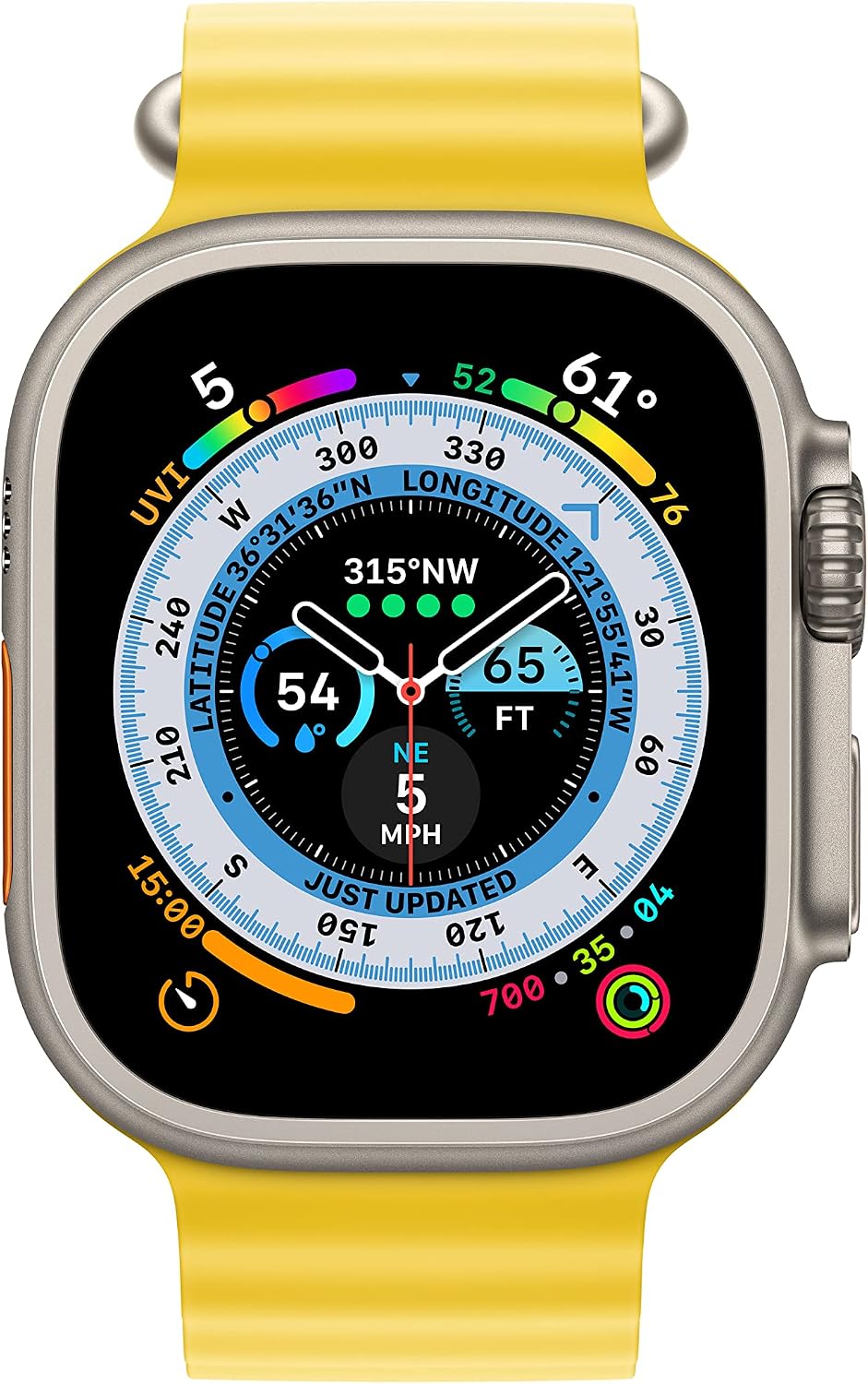 Apple Watch Ultra [GPS + Cellular 49mm] Titanium Case with Yellow Ocean Band, One Size (Renewed Premium)