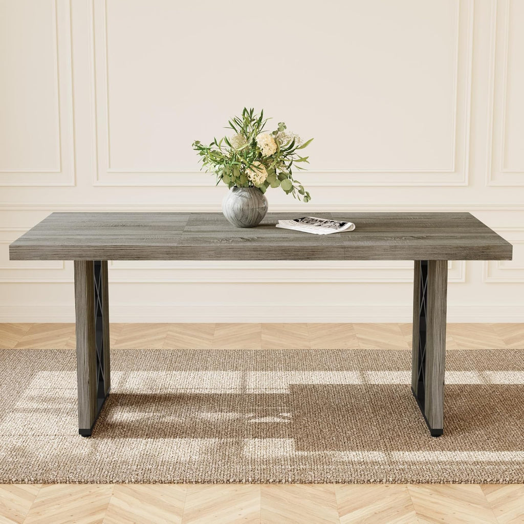 HIPIHOM 70.8' Farmhouse Dining Table for 6 People, Large Rectangle Kitchen Table with Heavy Duty Legs, Industrial Dining Room Furniture for Dinner, Grey