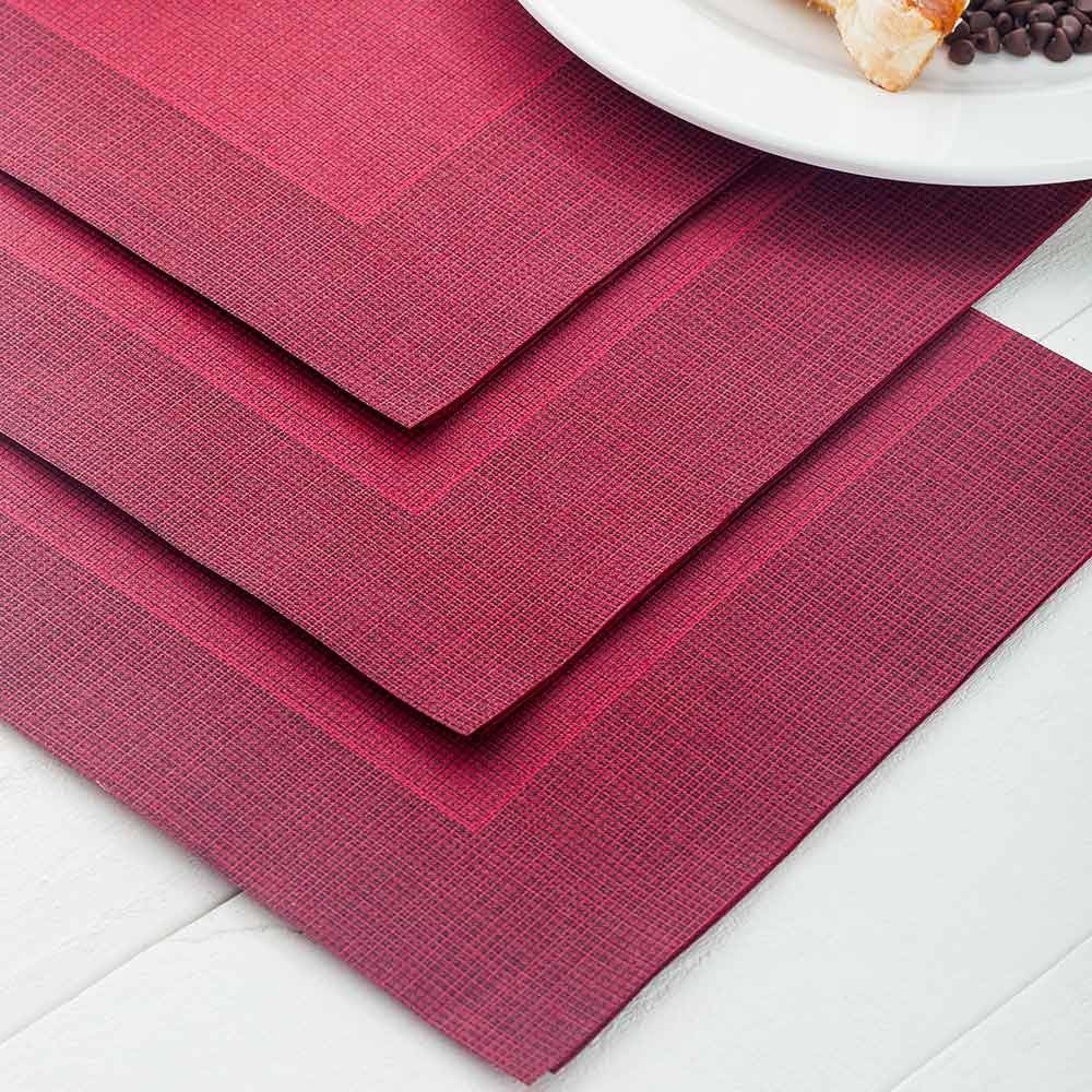 Restaurantware Luxenap 15.75 Inch Disposable Napkins 600 Soft Linen Like Napkins - Absorbent Air Laid Bordeaux With Black Threads Paper Cloth Like Napkins Pre-folded For Dinner Party Guests