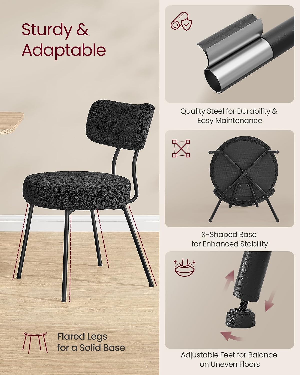 VASAGLE Dining Table Set, Round Dining Table with 2 Upholstered Kitchen Chairs, for Small Spaces, Kitchen, Living Room, Steel Frame, Modern Style, Somber Walnut and Ink Black UZH2507009