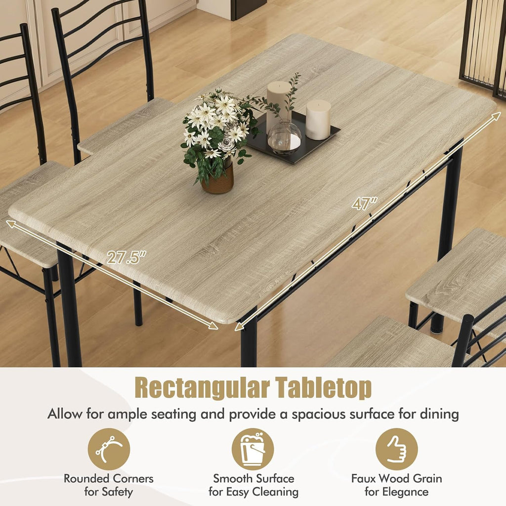 Giantex 47-inches Dining Table Set for 4, Rectangular Kitchen Table with 4 Dining Chairs, Metal Frame, 5-Piece Space-Saving Dinette Set for Small Space, Dinner, Breakfast Nook, Apartment