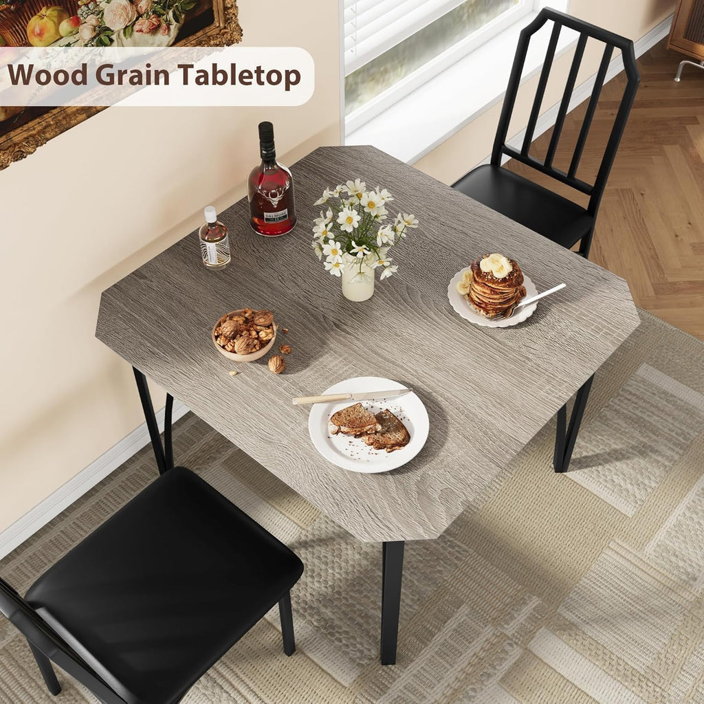 IDEALHOUSE Dining Table Set for 2, Kitchen Table Set of 2 with Upholstered Cushion Chairs, Dining Room Table Set with Kitchen Chairs, Easy to Assemble, Suitable for Apartment - (Gray)