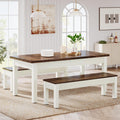 Tribesigns Farmhouse Kitchen Table Set for 4-6, 55-Inch Wooden Dining Table with 2 Benches, Space Saving 3 Pieces Heavy Duty Dinette for Dining Room, Kitchen, Small Space