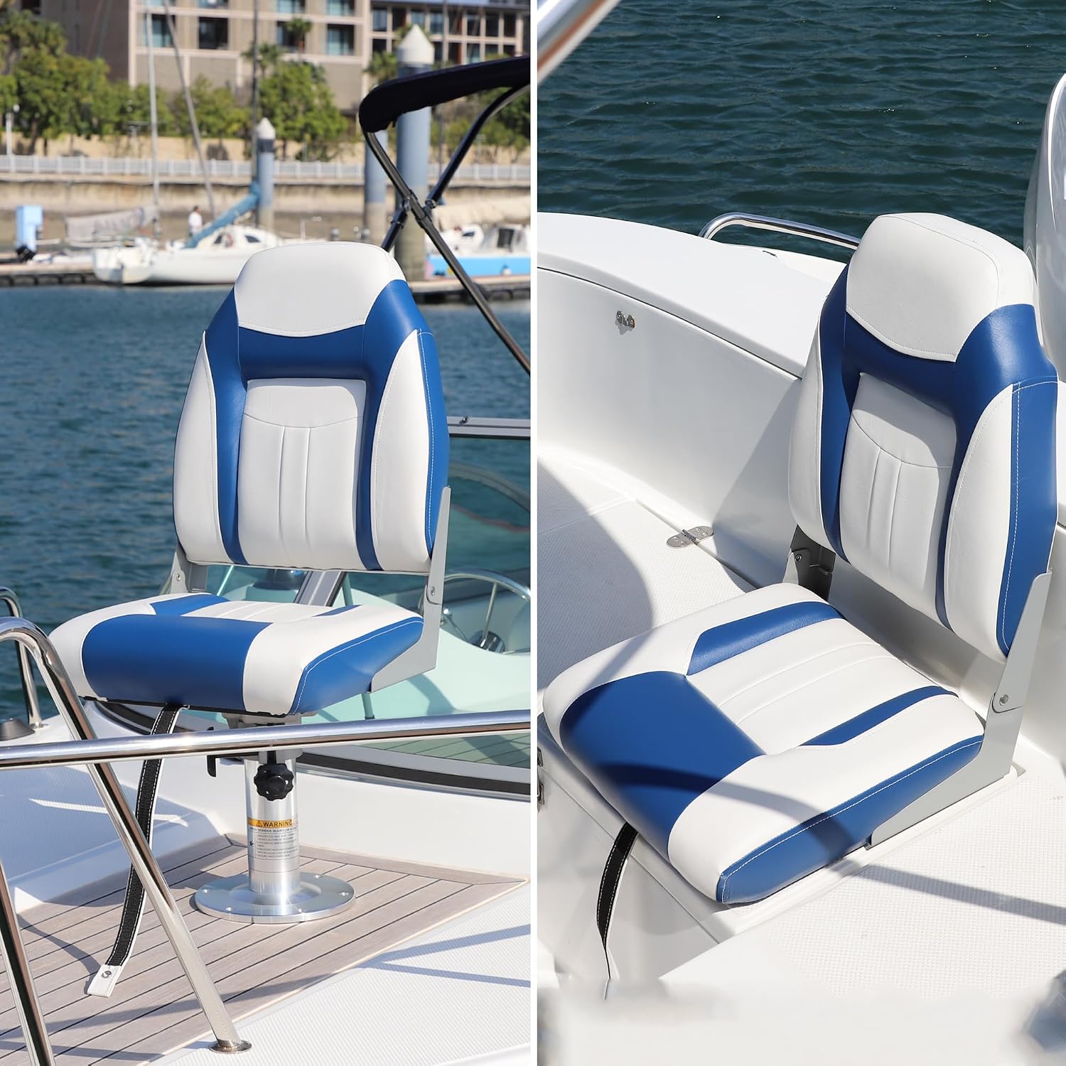 NORTHCAPTAIN S1 Deluxe A Pair of Marine High Back/Low Back Folding Fishing Boat Seat for Fishing, Bass/Jon/Pontoon Boat Chairs, 4 Mounting Screws Included