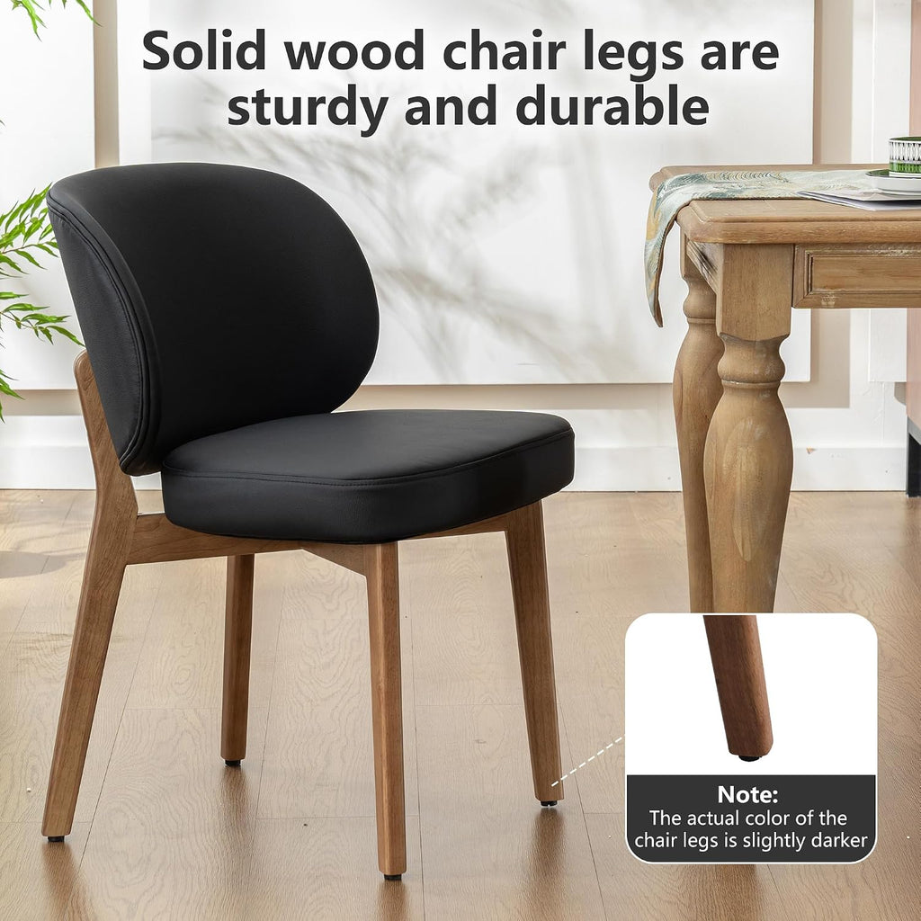 YOUNIKE Black Dining Chair with High Back Single Mid Century Modern Kitchen Chair Faux Leather Upholstered Armless Accent Chair 20' Wide Padded Seat with Soild Wooden Legs for Living Room Bedroom
