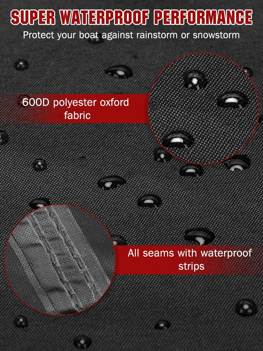 Angink 20ft-22ft Heavy Duty Boat Cover Waterproof 600D Trailerable Fabric, Fits Deck Boats, V-Hull Runabout & Wakeboard Boats (Beam Width up to 100'), Reinforced Straps - Black