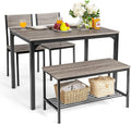 Giantex Dining Table Set for 4, Kitchen Table with Bench and Chairs, Industrial Gathering Bench Dining Set W/Metal Frame & Storage Rack, Dinette Set, Modern Functional Desk Set (Grey)