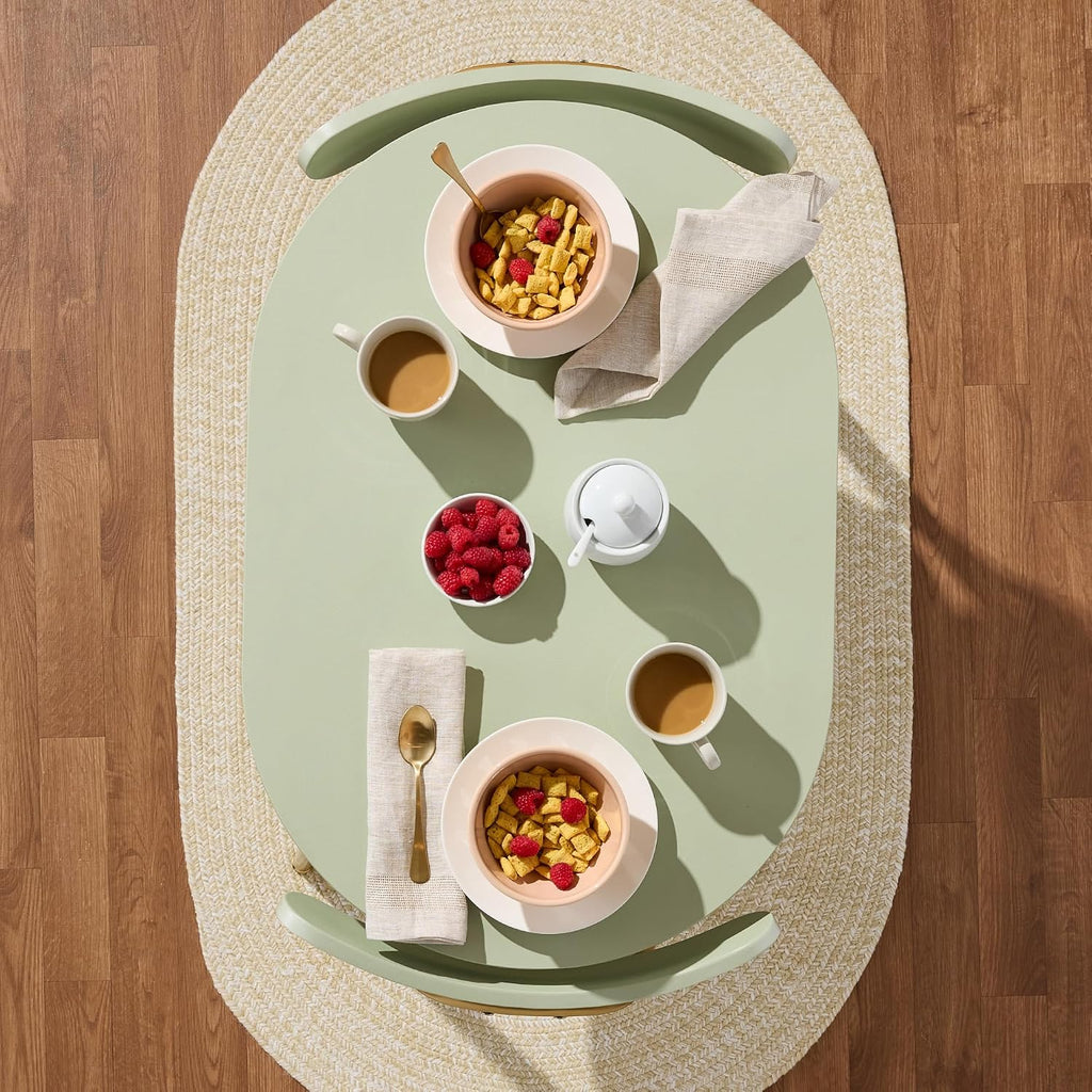 Best Choice Products 3-Piece Oval Dining Table Set, Modern Small Kitchen Dinette w/ 2 Chairs, Metal Frame, Curved Backrests - Sage Green/Gold