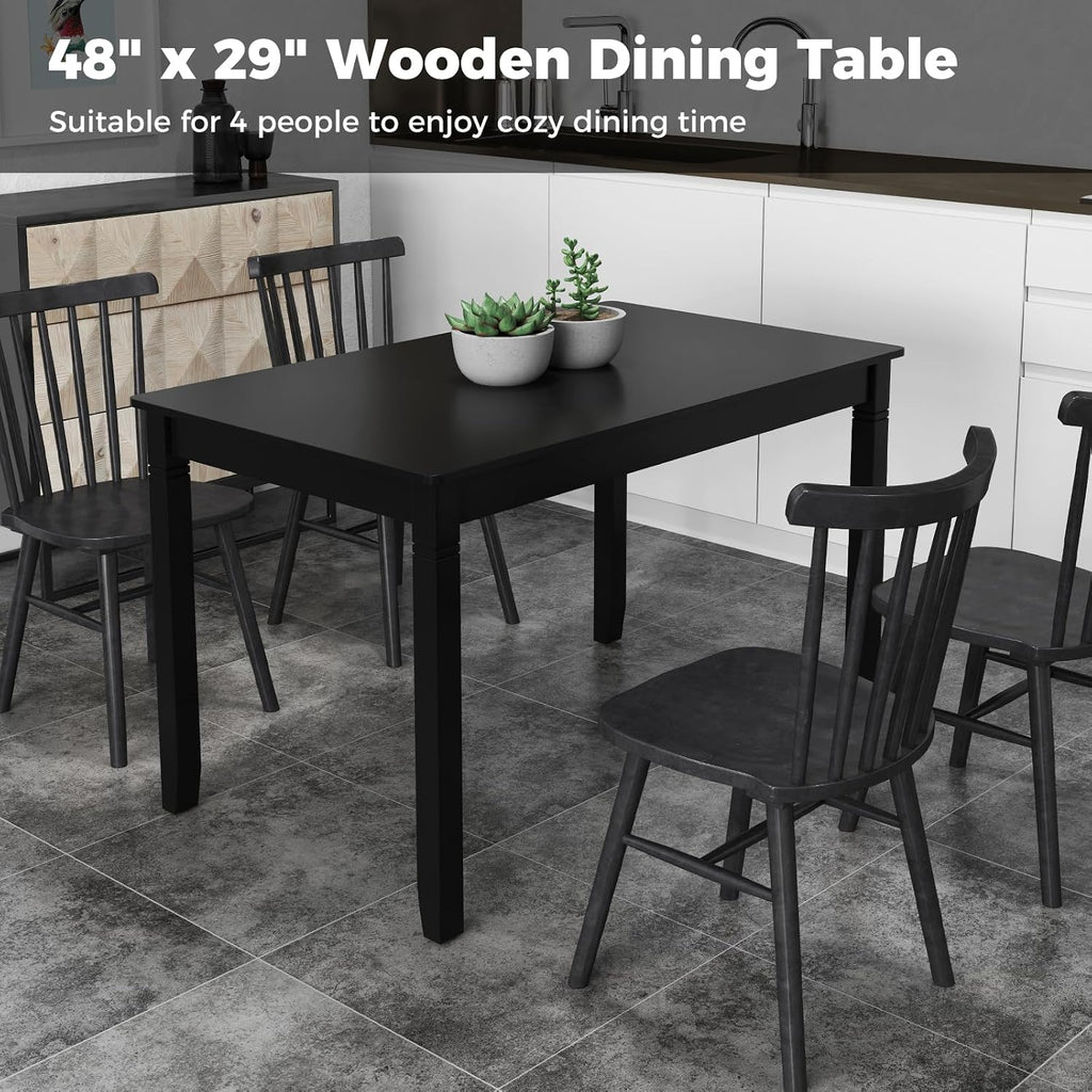 Giantex Dining Table for 4 People, 48'x 29' Kitchen Table with Wood Legs, Load 330 Lbs, Rectangular Dinner Table for Small Space, Dinette, Apartment, Living Room, Dining Room (Black)
