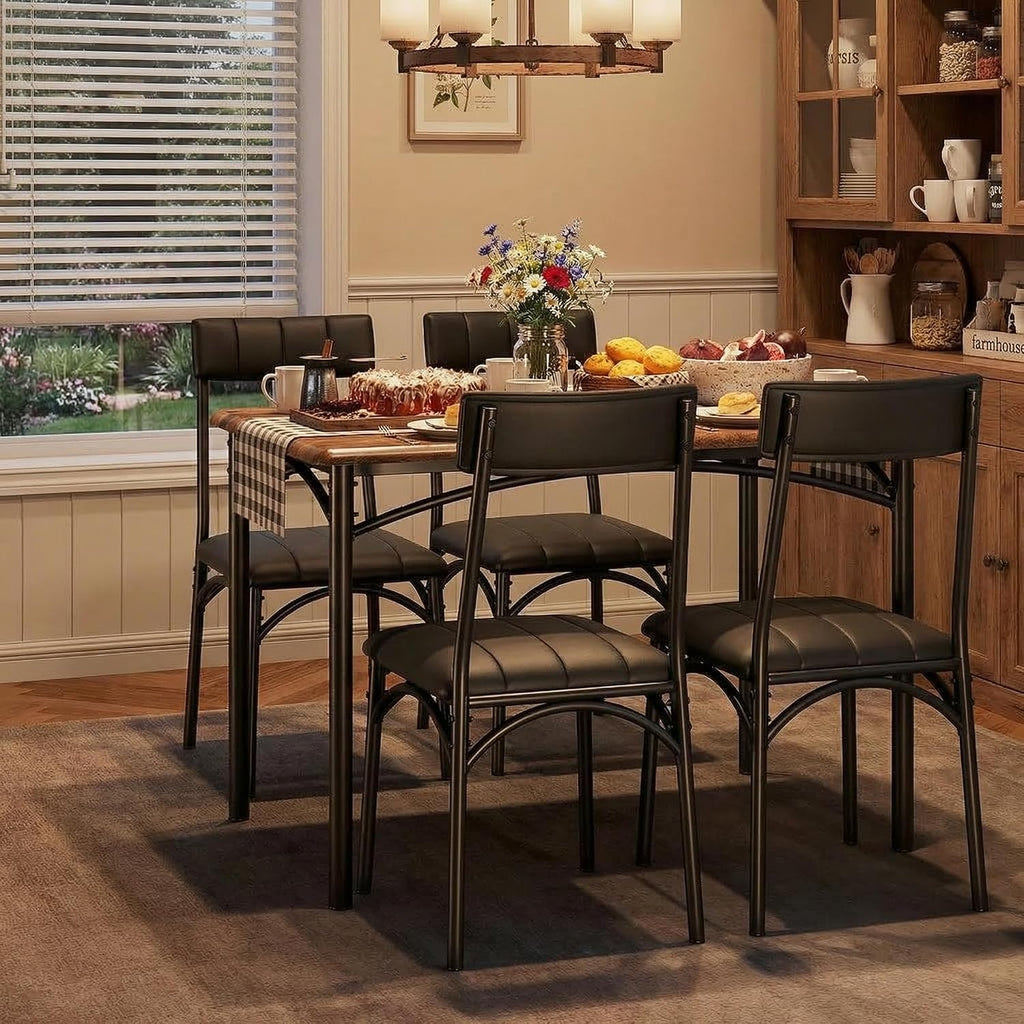 GAOMON Dining Table Set for 4, Kitchen Table and Chairs for 4 with Upholstered Chairs, 5 Piece Dining Room Table Set, Rectangular Kitchen Table Set for Small Space, Apartment, Studio, Rustic Brown