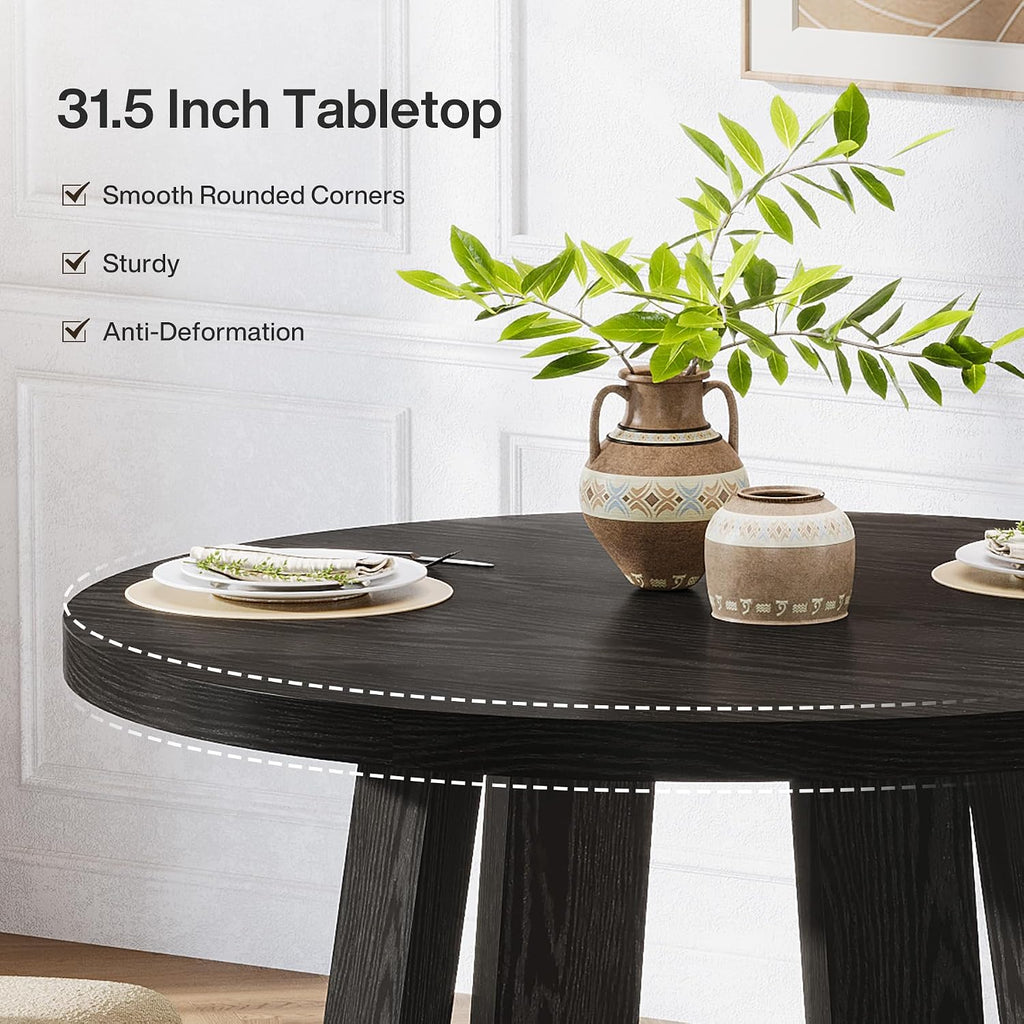 Tribesigns Small Round Dining Table for 2-4 People, 31.5 Inches Farmhouse Kitchen Table for Small Space, Dining Room, Kitchen, Apartment, Black