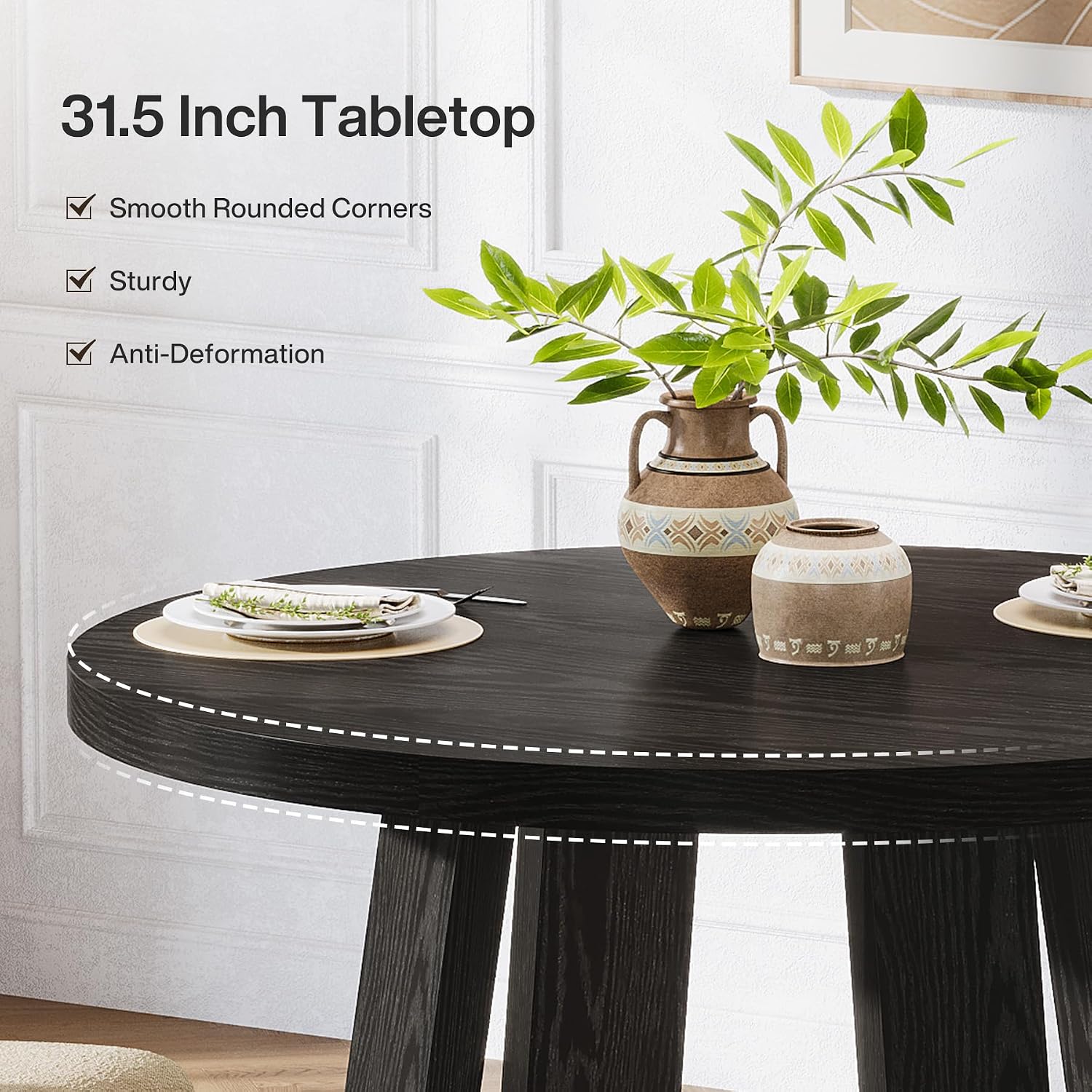 Tribesigns Small Round Dining Table for 2-4 People, 31.5 Inches Farmhouse Kitchen Table for Small Space, Dining Room, Kitchen, Apartment, Black