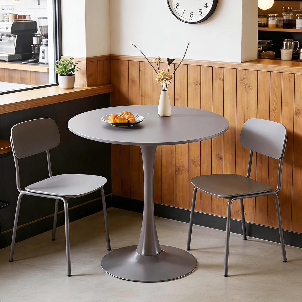 31.5' Tulip Table for 2-4 Persons Modern Round Dining Room Table, Mid-Century Modern Grey Small Kitchen Table with MDF Wooden Top, Leisure Coffee Table for Living Room, Dining Room, Office