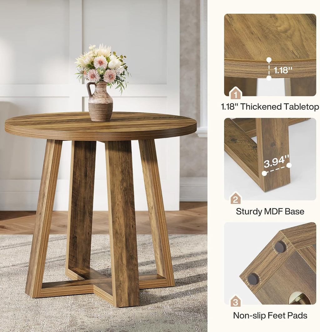 Tribesigns Small Round Dining Table for 2-4 People, 31.5 Inches Farmhouse Kitchen Table for Small Space, Dining Room, Kitchen, Apartment, Rustic Brown