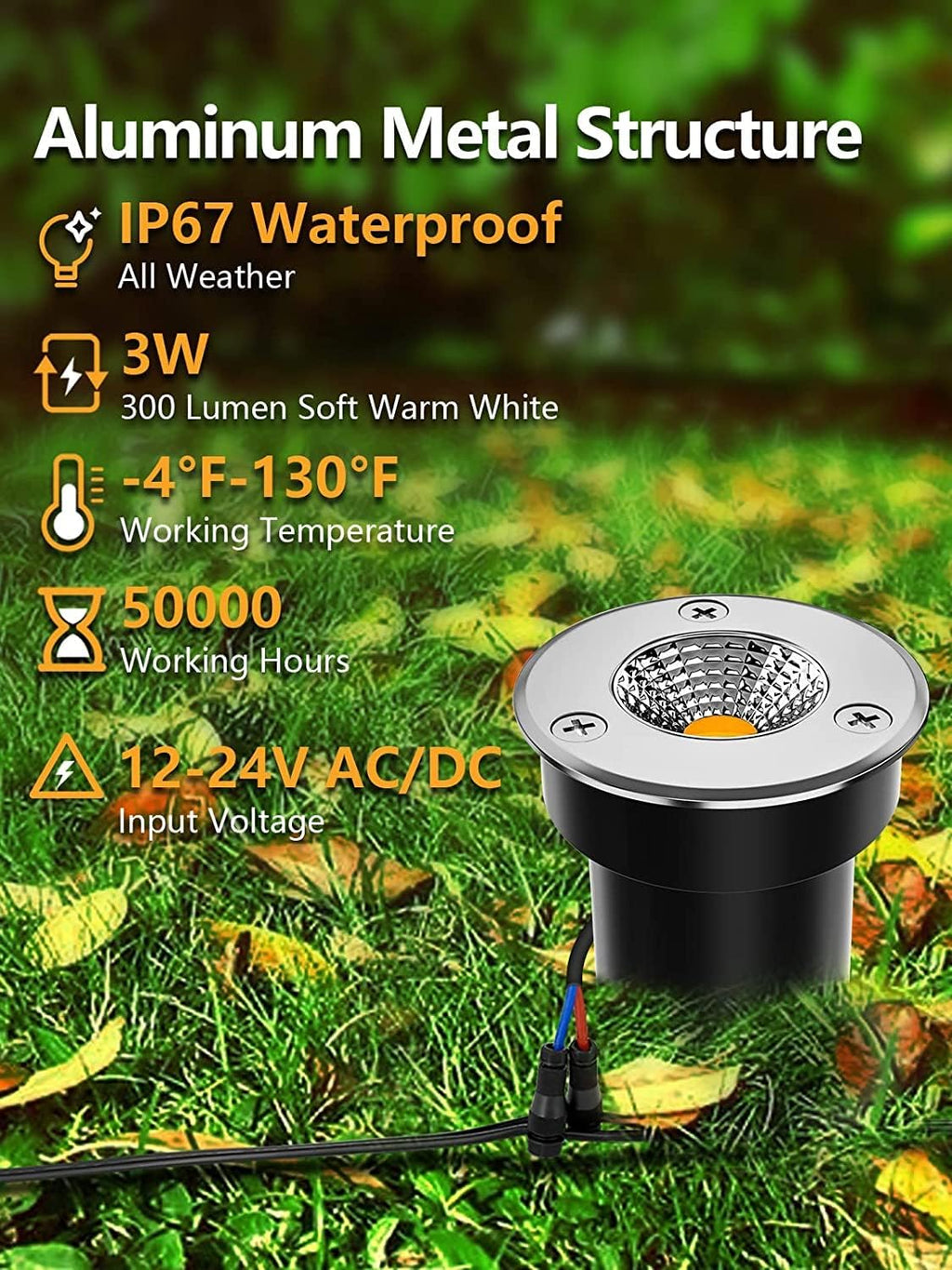 ZUCKEO Low Voltage Landscape Lights Well Lights Landscape LED in Ground Light IP67 Waterproof Outdoor Landscape Lighting Wired Floor Pathway Deck Step Garden with Connectors (20Pack Warm White)