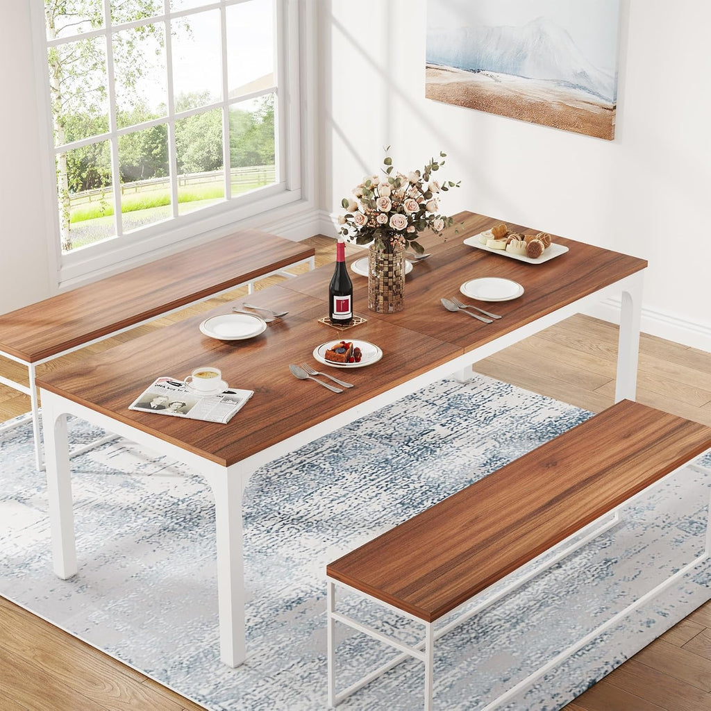 Tribesigns 78-Inch Long Dining Table for 6-8 People, Narrow Rectangular Dinner Table, 8 Seat Rustic Wood Kitchen Furniture for Dining Room (Only Table) (Walnut)