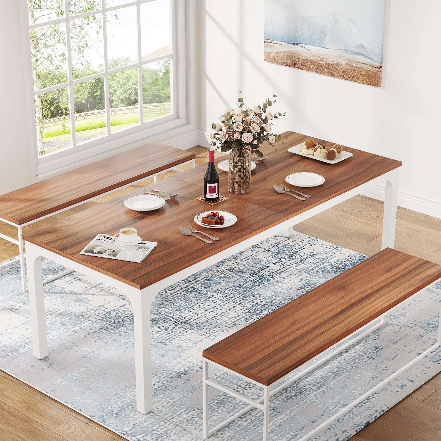 Tribesigns 78-Inch Long Dining Table for 6-8 People, Narrow Rectangular Dinner Table, 8 Seat Rustic Wood Kitchen Furniture for Dining Room (Only Table) (Walnut)