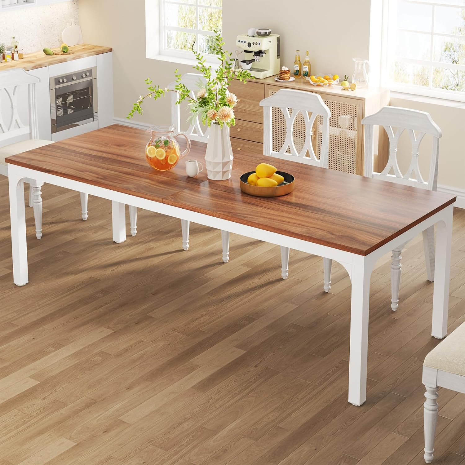 Tribesigns 78-Inch Long Dining Table for 6-8 People, Narrow Rectangular Dinner Table, 8 Seat Rustic Wood Kitchen Furniture for Dining Room (Only Table) (Walnut)