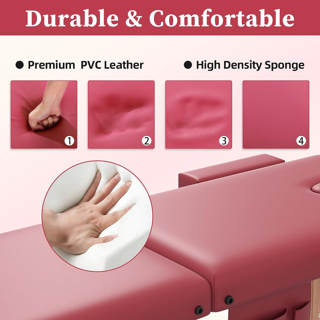 civama Massage Table Massage Bed Portable, 29 LBs Light Weight Foldable Tattoo Facial Care Spa Lash Bed Aluminum Frame with Accessories Carrying Bag, Burgundy