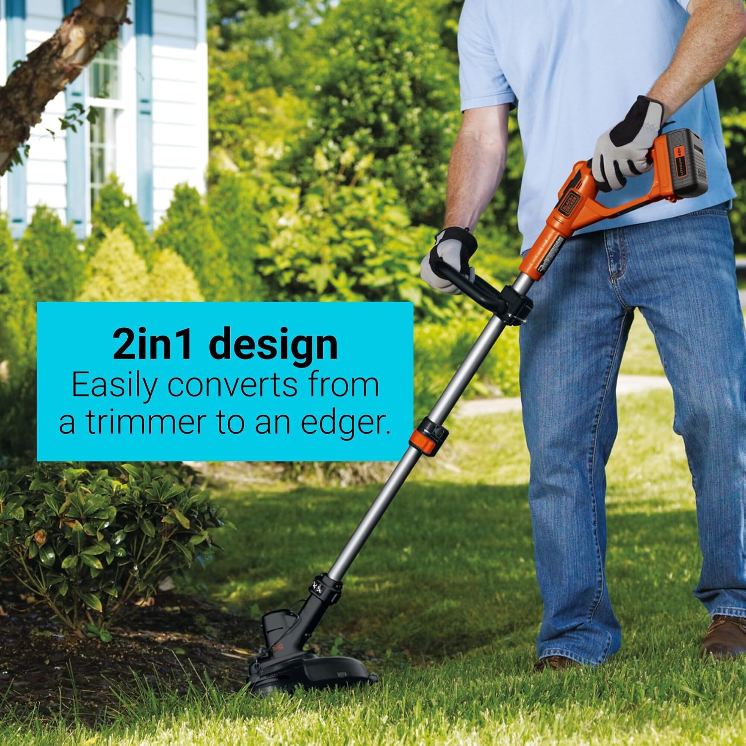 BLACK+DECKER 40V MAX 13 in String Trimmer Edger Cordless with Adjustable Telescoping Pole, 2 in 1 Weed Wacker Lawn Edger, Includes Battery and Charger (LST136)