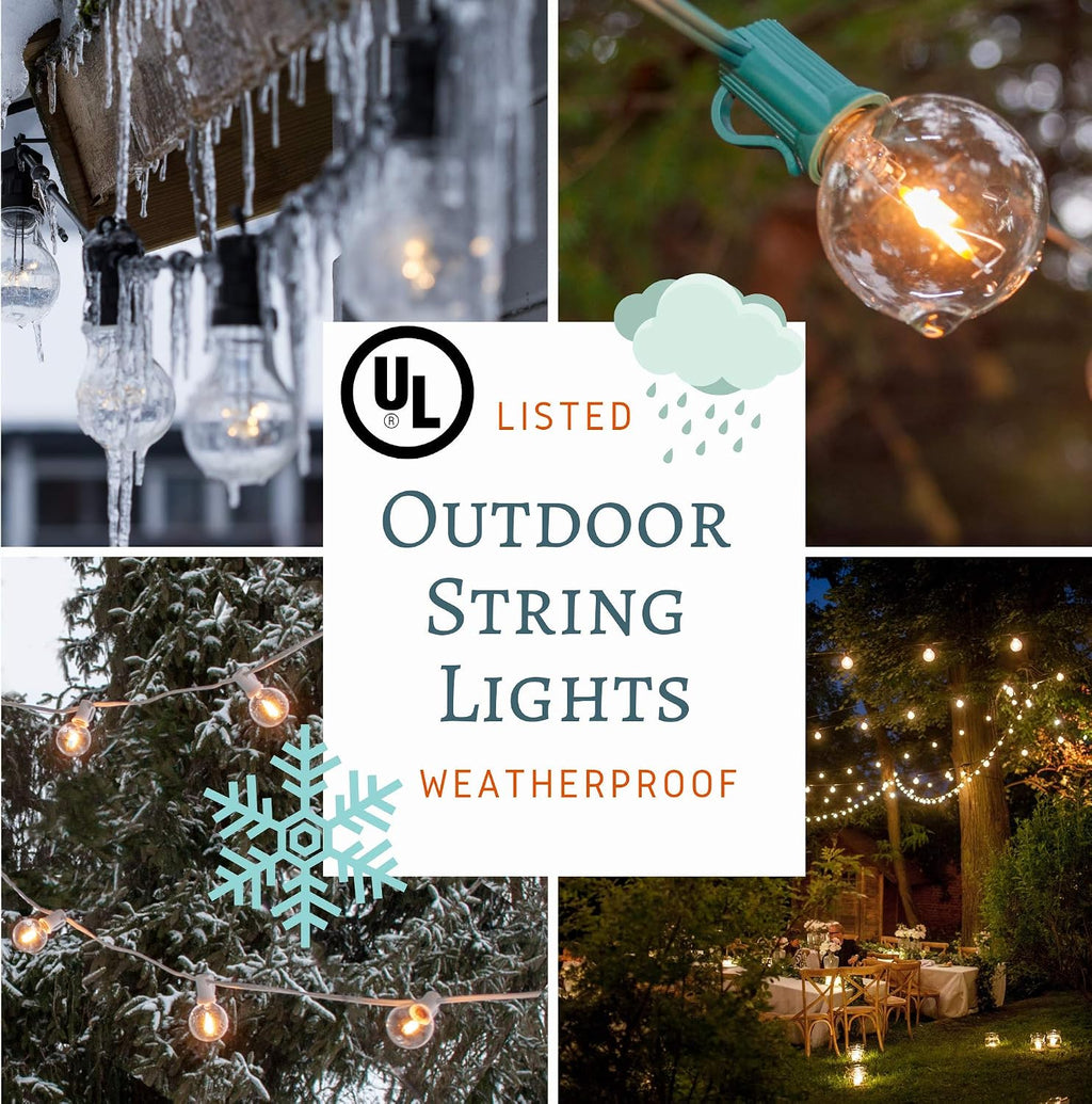 Hometown Evolution, Inc. 100 Foot Outdoor Globe Patio String Lights - Set of 100 G50 White Pearl 2 Inch Bulbs with Black Cord