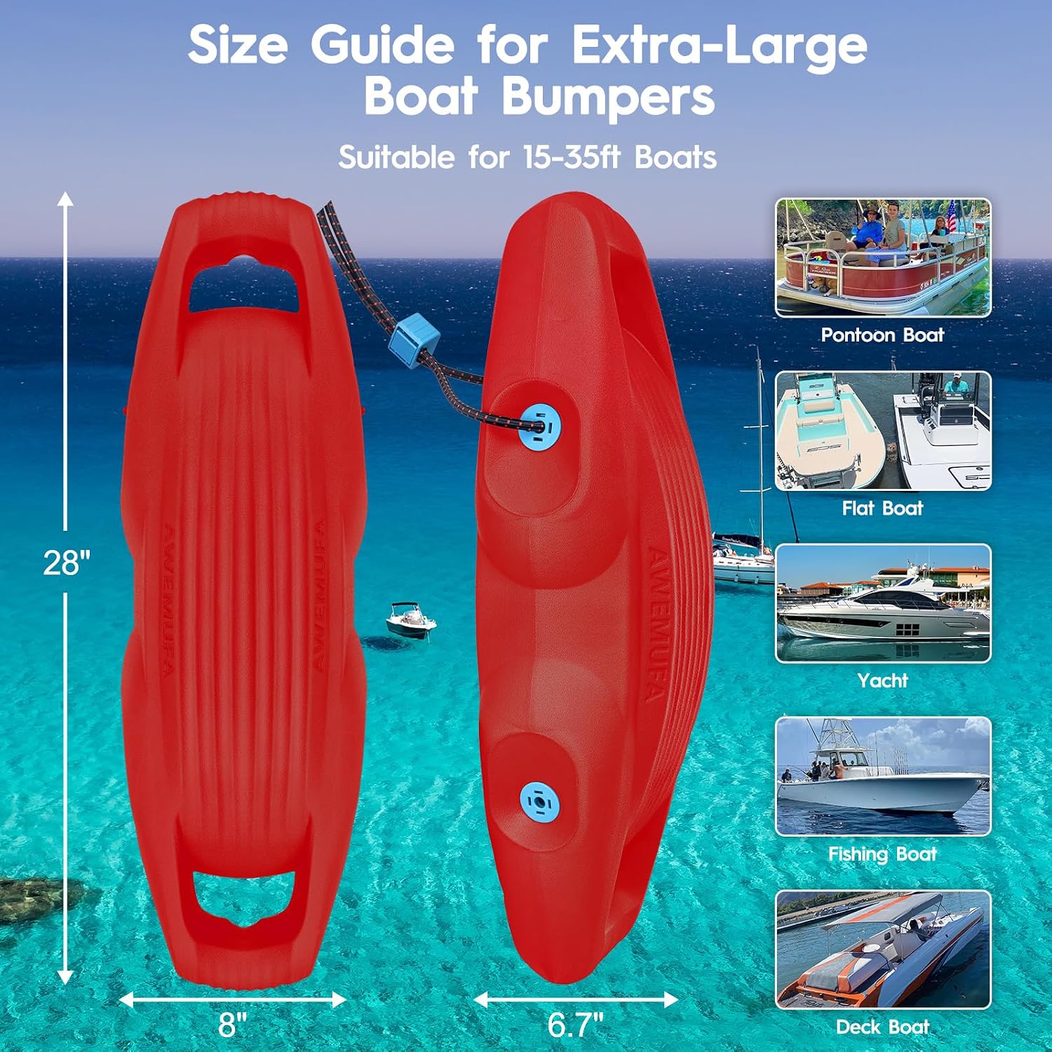AWEMUFA Boat Fenders Easy to Install Bumper for Docking Ideal Fender for Pontoon, Bass, Jet Ski and Fishing Boats