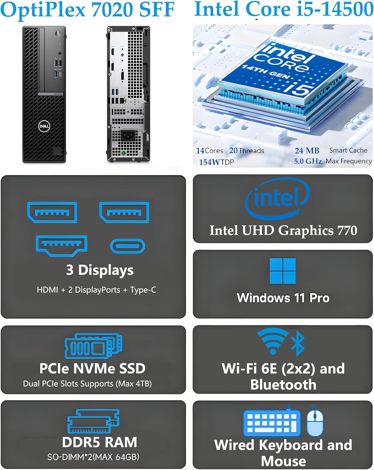 Dell OptiPlex 3080 Business Desktop Computer, Intel Core i5-10500 Processor up to 4.5GHz, 16GB RAM, 512GB PCIe SSD+1TB HDD, Windows 11 Pro, Small Form Factor
