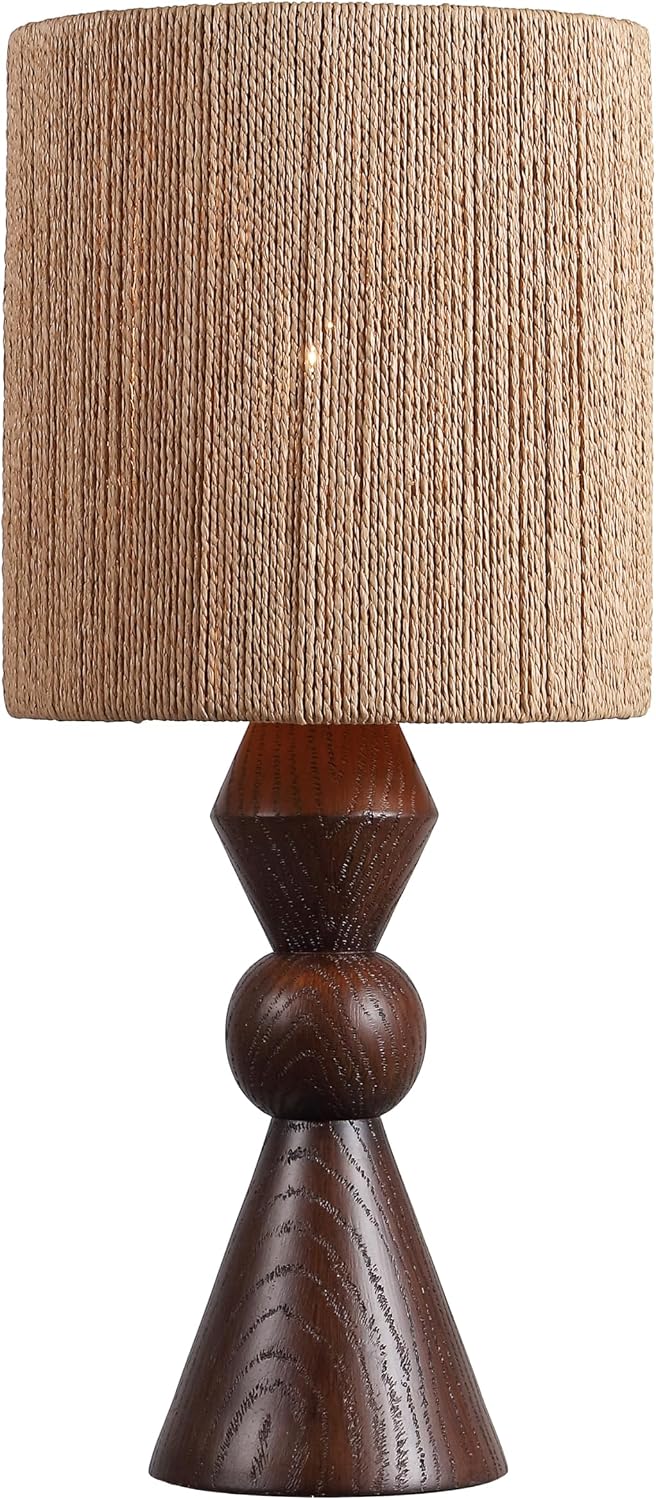 JONATHAN Y 23.5' Dark Brown Wood Finish Rustic Table Lamp for Living Room Bedroom with Brown Paper Rope Shade, Modern Farmhouse Resin Nightstand Lamp, LED Bulb Included (JYL9202B)