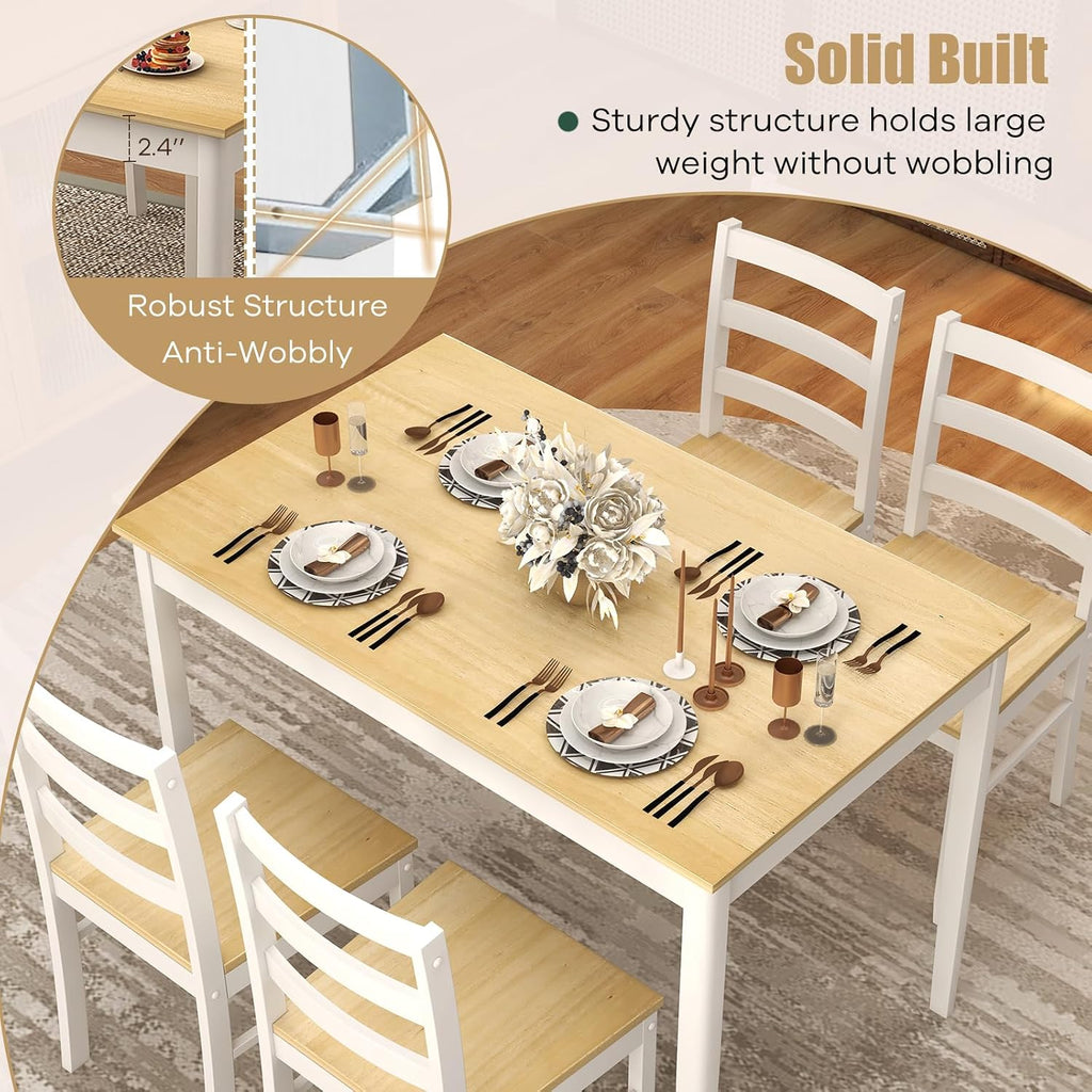 NAFORT Kitchen Table Set for 4, Solid Wood Dining Table and Chairs Set of 4, Farmhouse Dinner Table Set w/Rubber Wood Legs, Mid-Century Modern Dinette Set for Kitchen, Dining Room