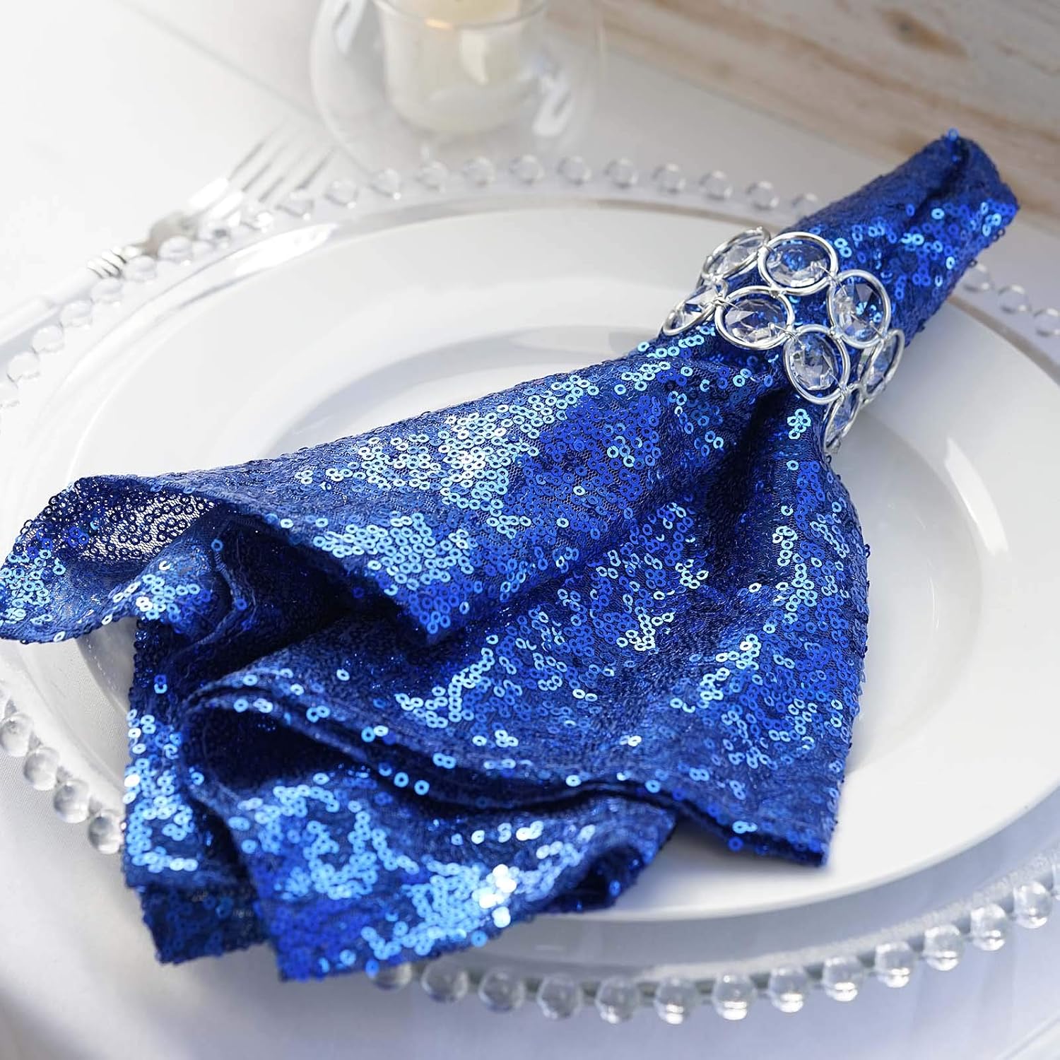 50 pcs 20-Inch Royal Blue Sequins Napkins - for Wedding Party Restaurant Holiday Dinner