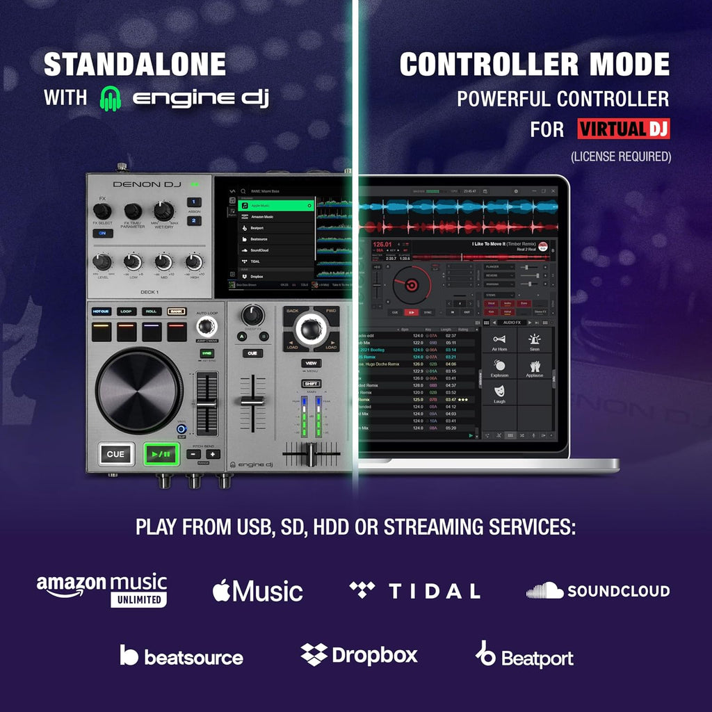 Denon DJ PRIME GO+ Portable DJ Controller and Mixer with Stem Separation, 2 Decks, Wi-Fi Streaming, Bluetooth, Lights Control, 7' Screen and Battery