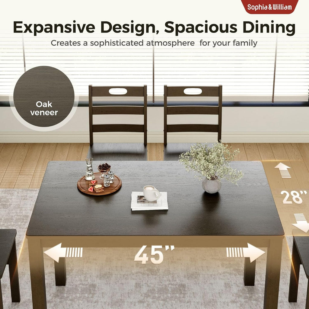 Sophia & William 5 Piece Dining Table Set for 4, Wood Kitchen Table and Chairs,Space-Saving Farmhouse Dining Sets,Dark Walnut