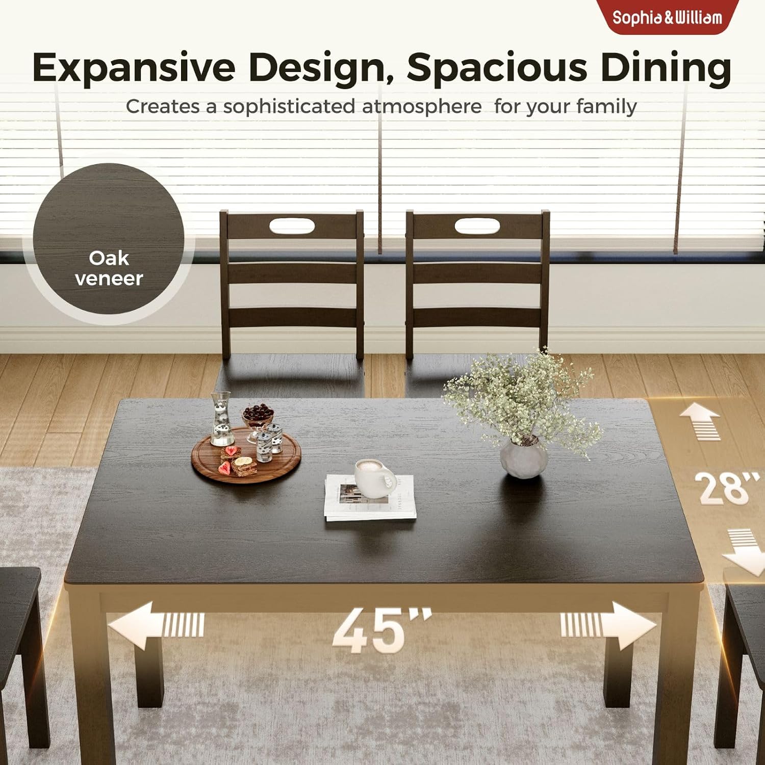 Sophia & William 5 Piece Dining Table Set for 4, Wood Kitchen Table and Chairs,Space-Saving Farmhouse Dining Sets,Dark Walnut