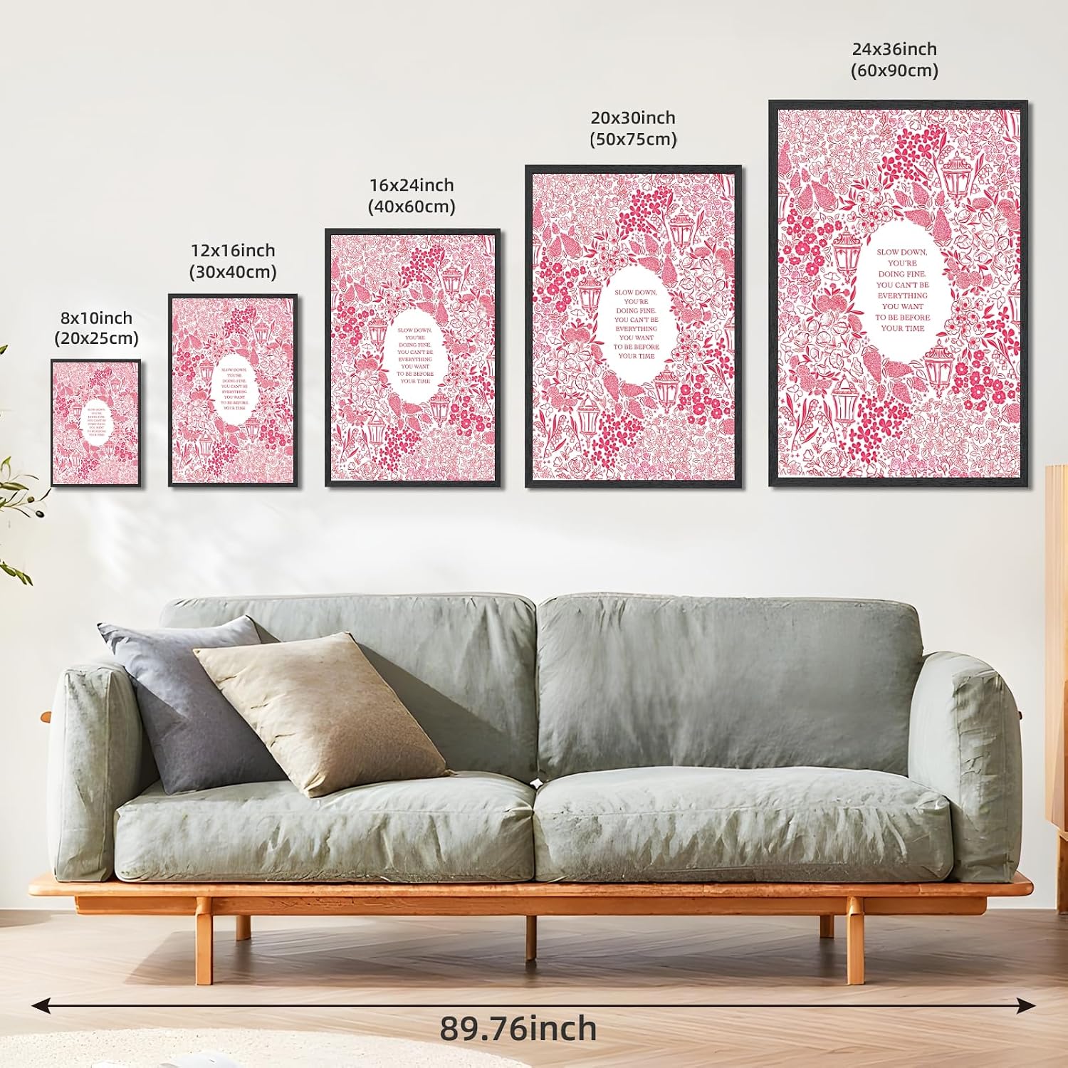 Black Framed Slow Down You're Doing Fine Music Posters Pink Motivational Quote Wall Art Vintage Floral Positive Daily Reminder Song Lyrics Canvas Print Aesthetic Bedroom Home Decor 24x36inch