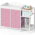 BOLUO Baby Dresser with Changing Table Top, Changing Table Dresser with 6 Fabric Drawers Diaper Changing Station with Storage Shelf for Nursery Modern