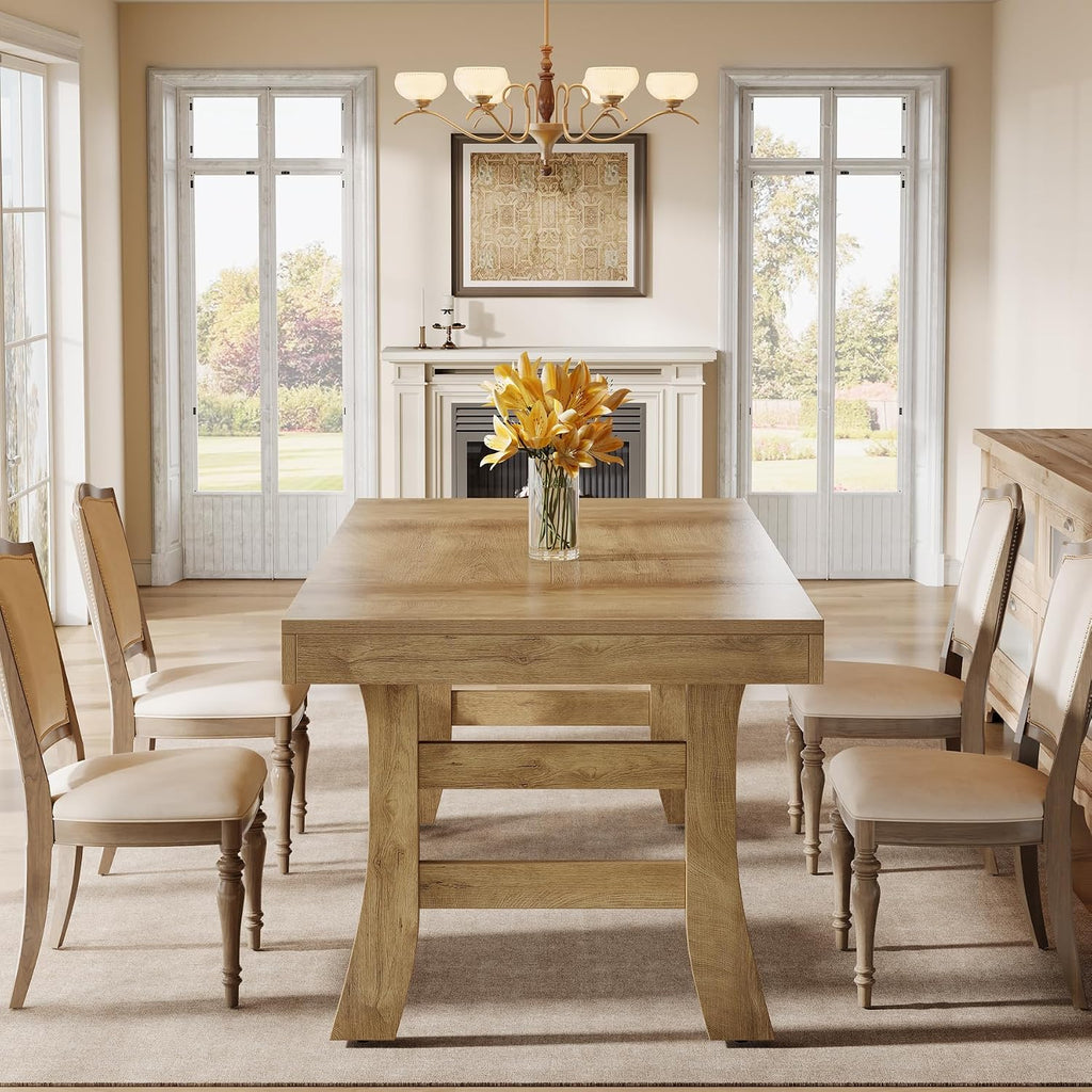 Tribesigns 63-Inch Dining Table for 4-6 People, Farmhouse Rectangular Large Kitchen Dinner Eating Table with Sturdy Legs for Home Kitchen, Dining Room, Light Brown