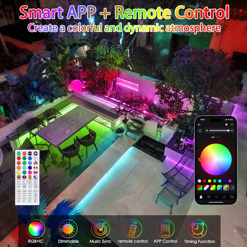 200FT Rope Lights for Outside, 610 LED String Light Outdoor Waterproof Plug in with Remote & APP Control, 16 Million Colors Changing Music Sync Fairy Lighting for Bedroom Indoor Christmas