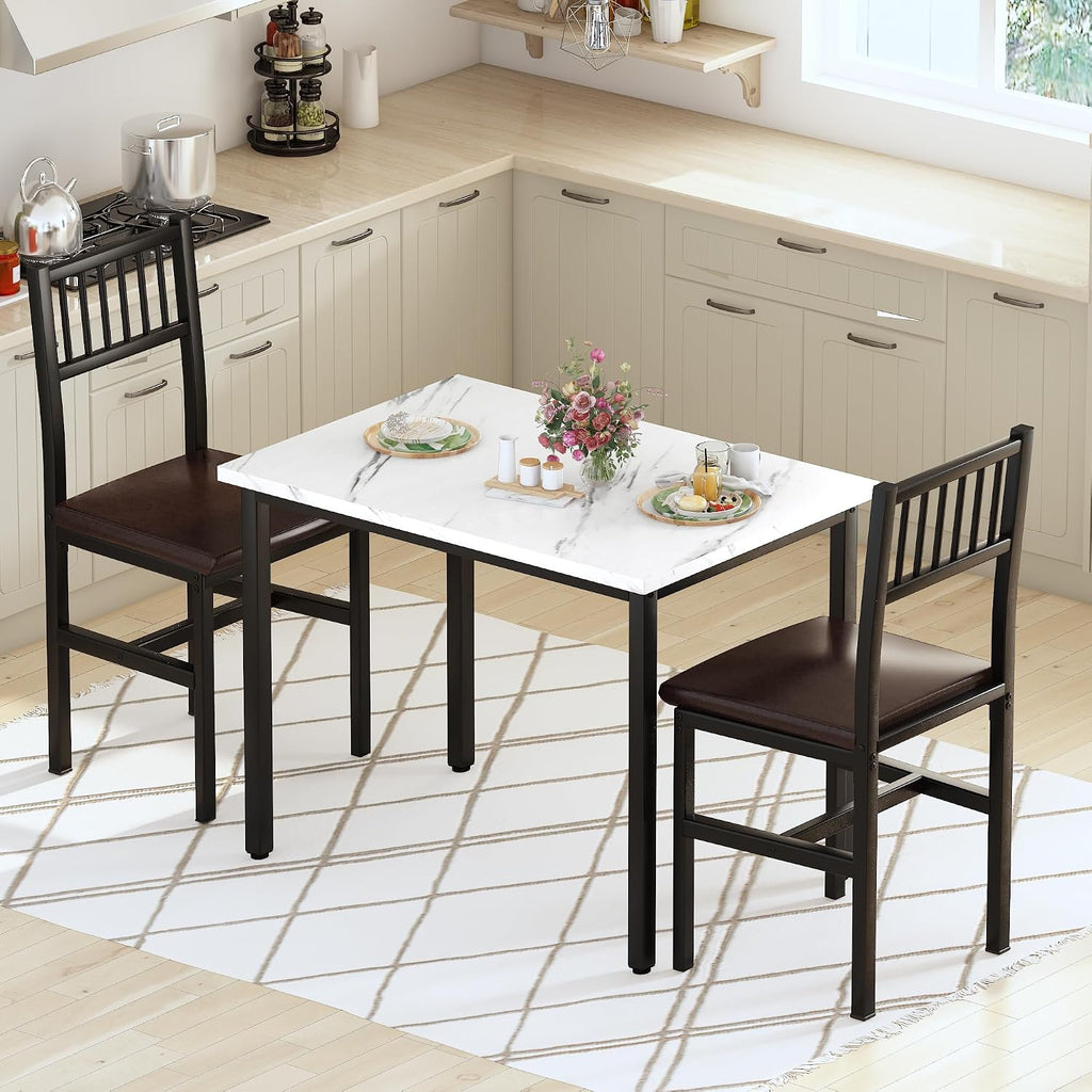 AWQM 3 Piece Dining Table Set for 2, Small Kitchen Table Set for 2 with Chairs,Wood Breakfast Nook Table and Chairs Set of 2,Dinette Set for Small Space,Dining Room,Apartment, White