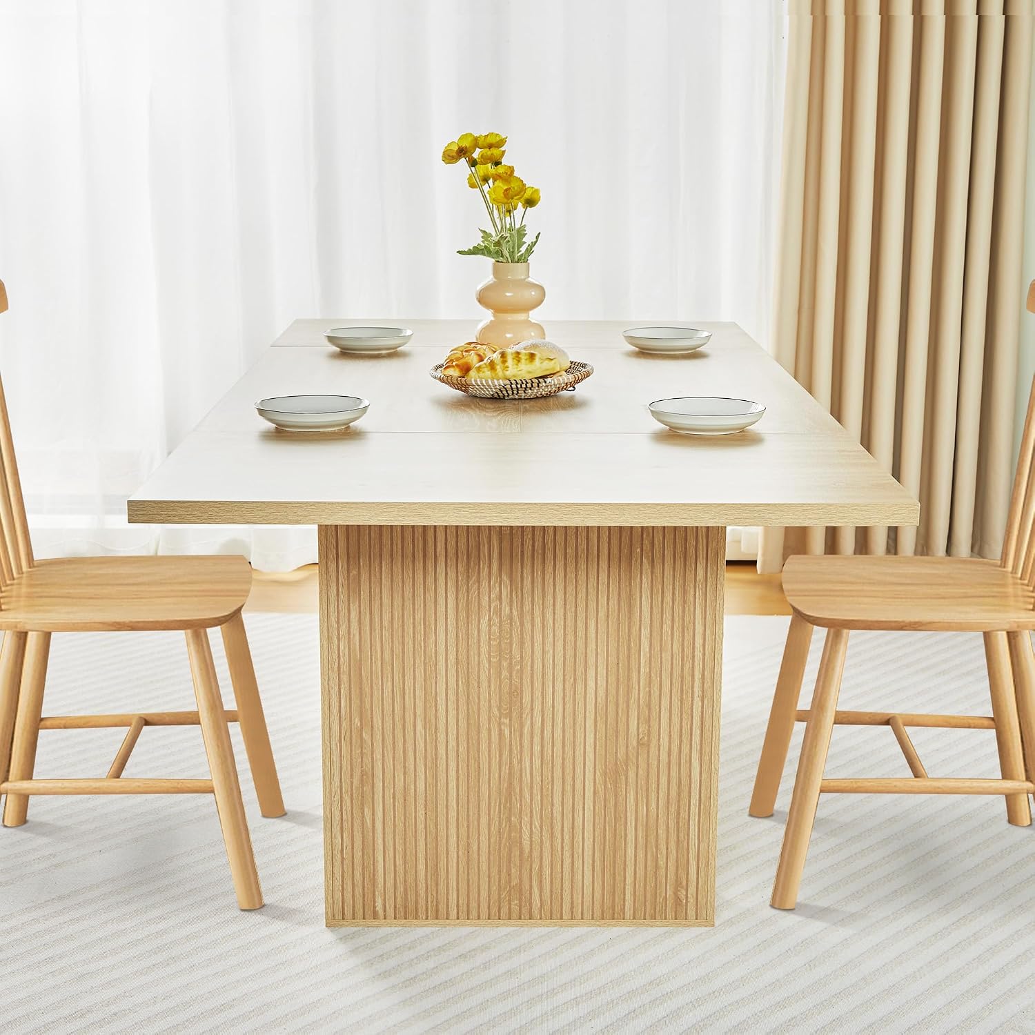 weselon 78 Inch Dining Table for 6 8 10, Modern Farmhouse Rectangular Kitchen Table, Long Dining Room Tables with Wood Strip Base for Kitchen Living Room (Natural)