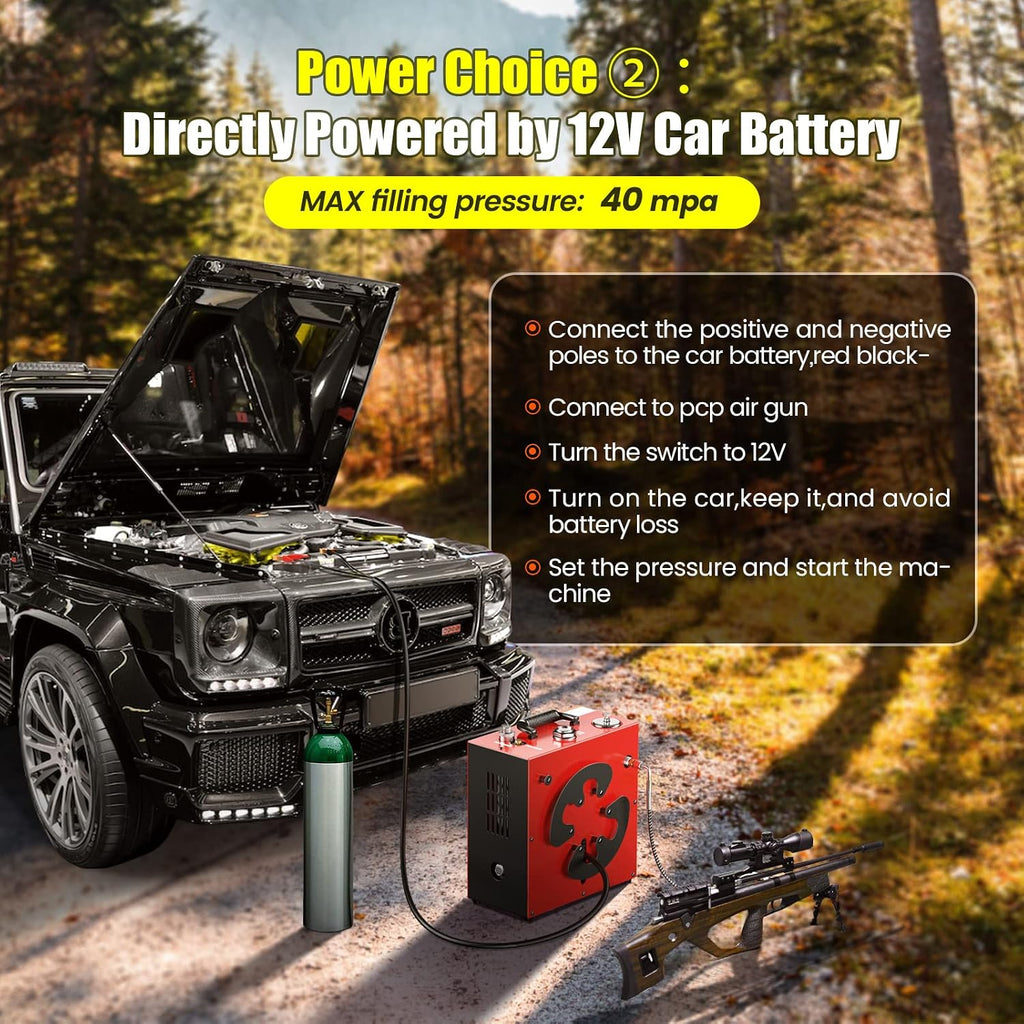 GX PUMP GX-E-CS4 PCP Air Compressor, 350W Powerful Motor,Max 5800Psi/40Mpa | Portable 12V Auto Stop PCP Compressor ,Water and Fan Cooling, 5 Hours Continous Work, Paintball Air Compressor