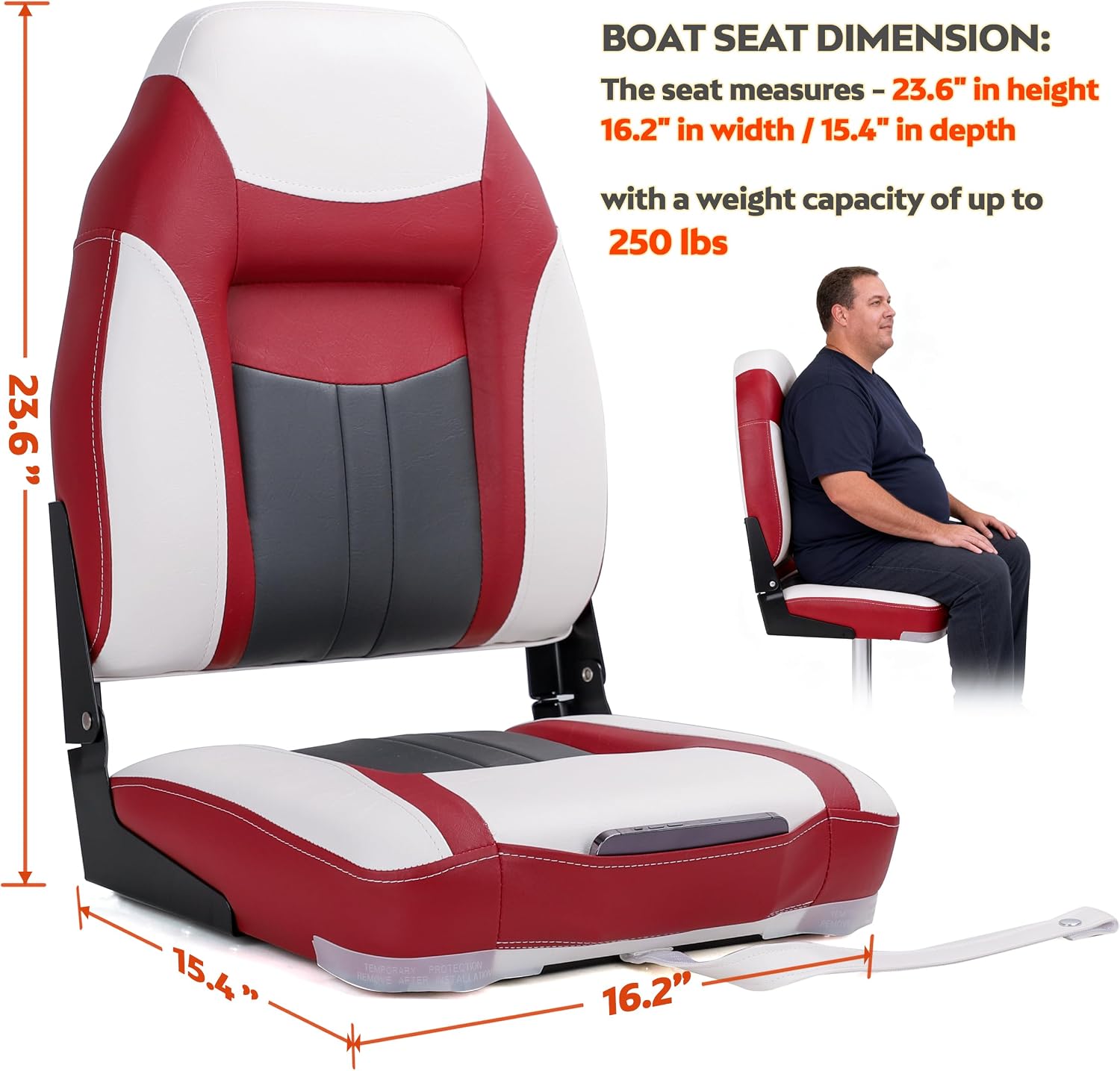 NORTHCAPTAIN S1 Deluxe A Pair of Marine High Back/Low Back Folding Fishing Boat Seat for Fishing, Bass/Jon/Pontoon Boat Chairs, 4 Mounting Screws Included