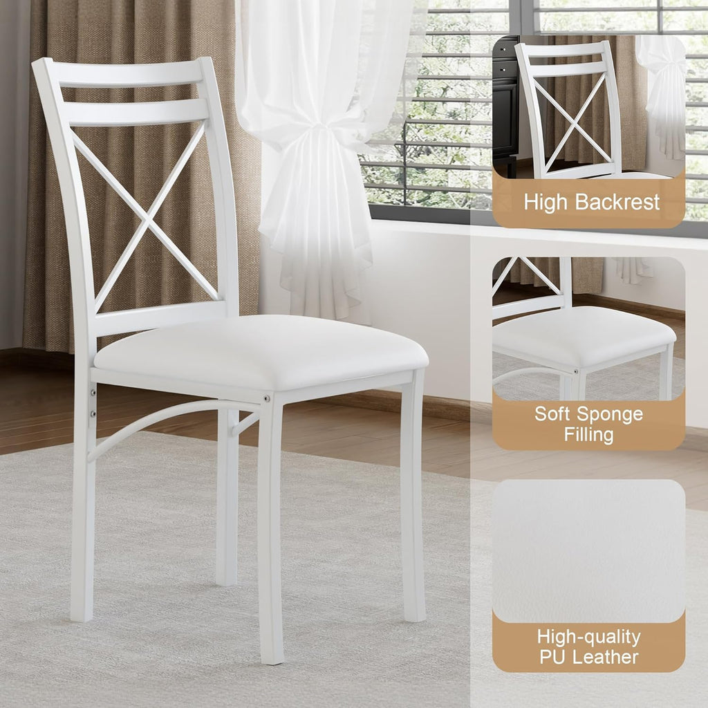 VECELO 5 Piece Dining Table Set for 4 with Chairs, Faux Marble Tabletop, Small Space, Kitchen, Breakfast Nook, White
